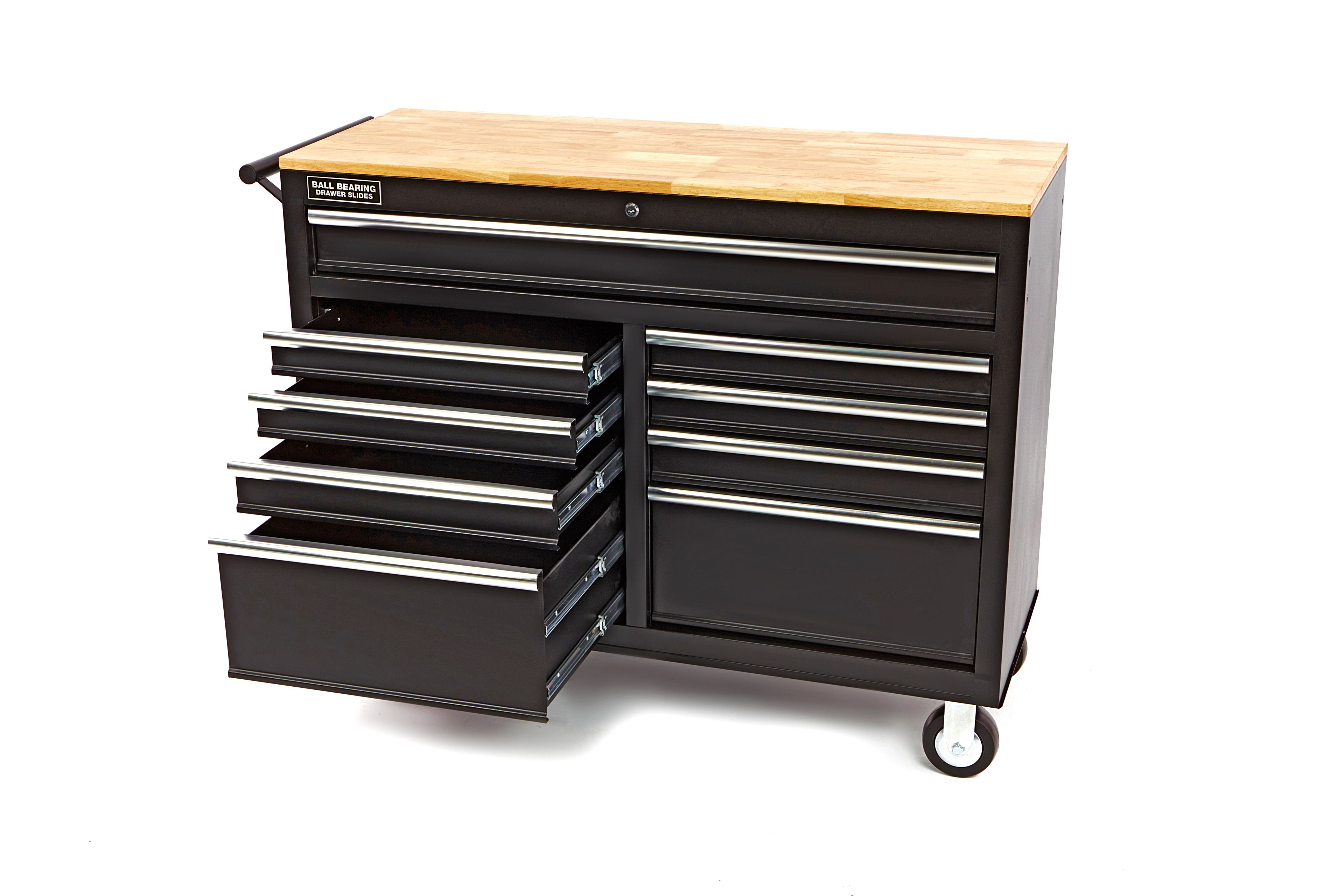 HBM verrijdbare gereedschapswagen, werkbank met houten werkblad 117 cm, zwart Image 4