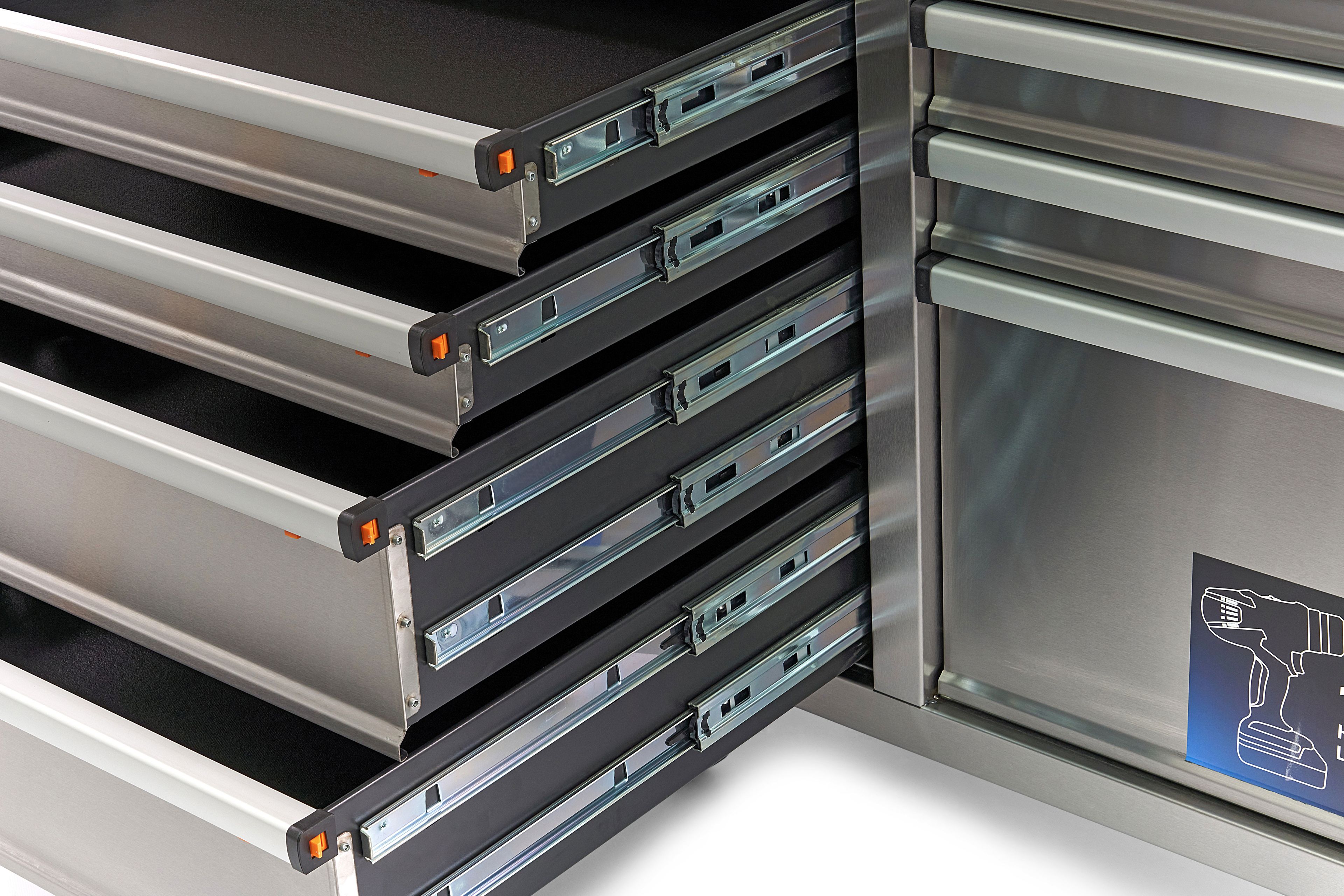 HBM werkbank 158 cm met 10 laden, deur en achterwand, RVS Image 7