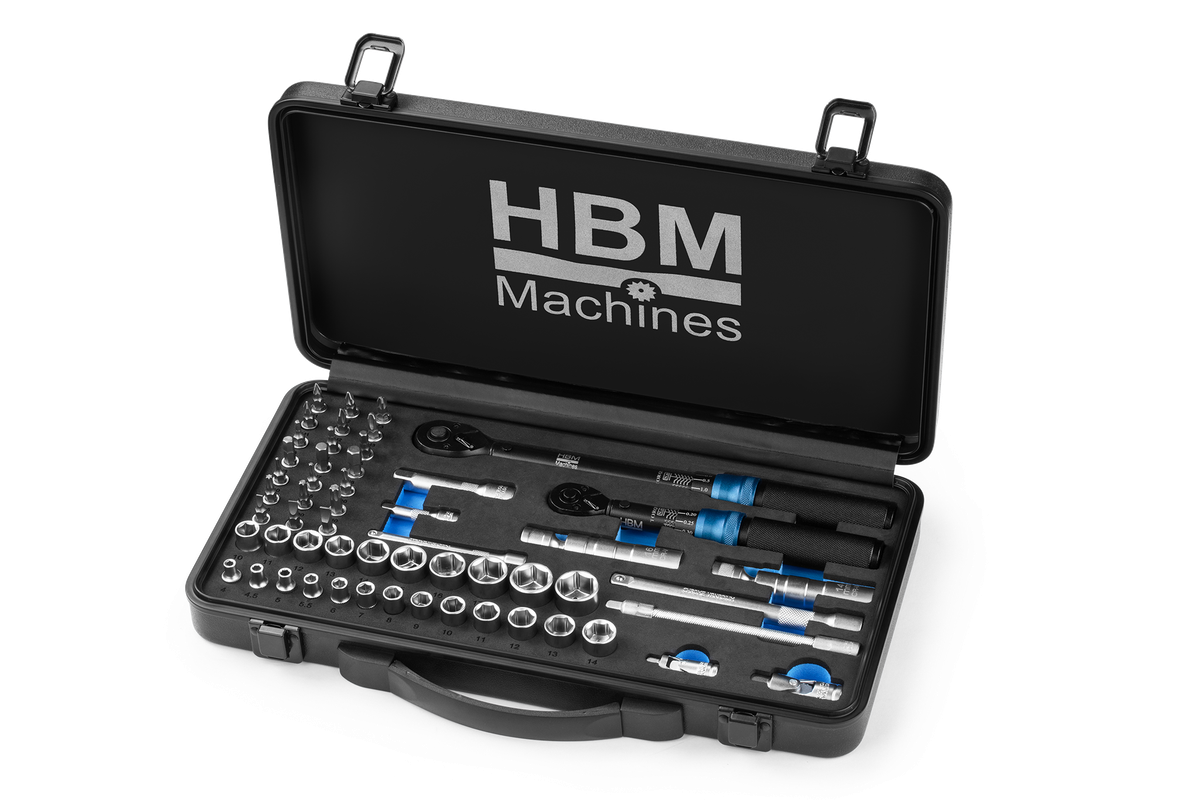 Juego de llave de torque HBM de 55 piezas, 1 1/4 y 3/8 pulgadas, 1 - 5 y 10 - 60 Nm