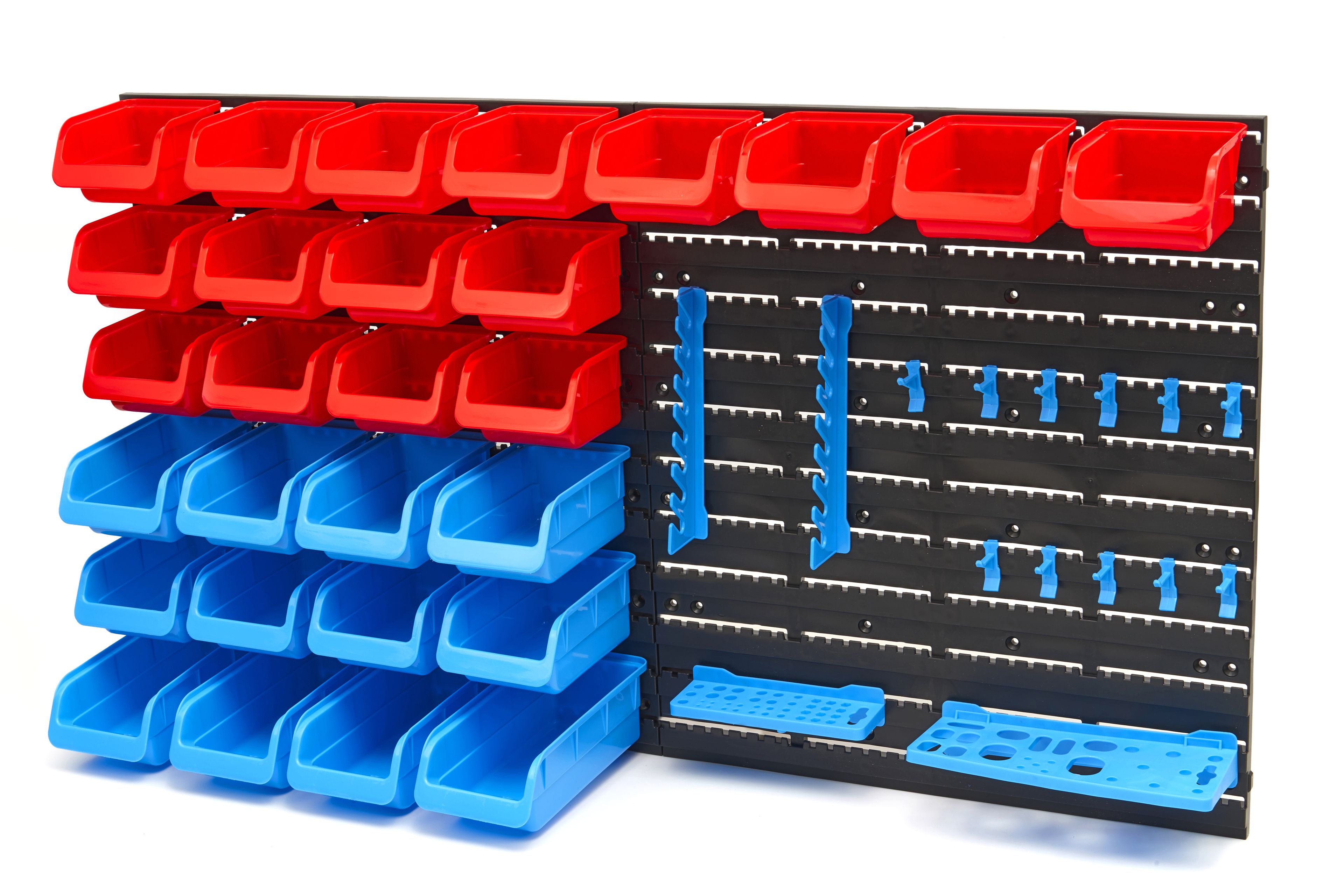 Pared de herramientas HBM de 43 piezas con estantes y cajas de almacenamiento en 3 tamaños