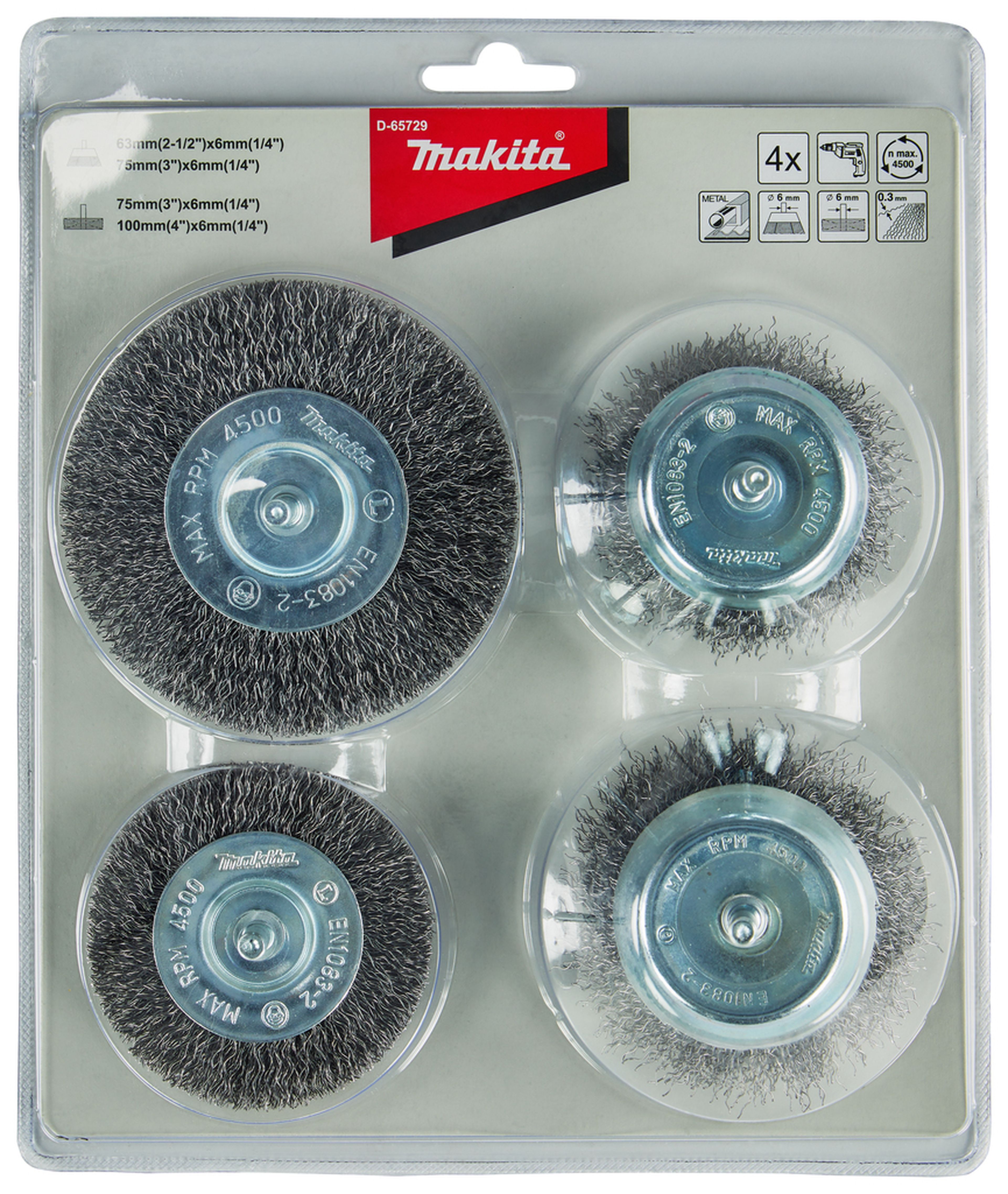 Conjunto de cepillos Makita de 4 piezas com/rondo D-65729 Image 2