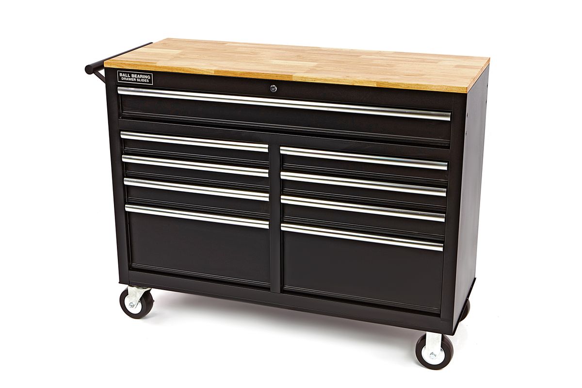 HBM Carro de herramientas móvil, banco de trabajo con encimera de madera 117 cm, negro