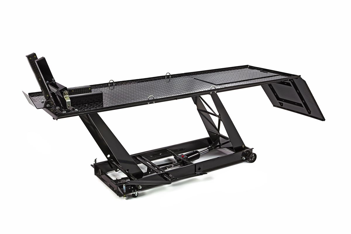 HBM 450 kg Mesa elevadora de motocicleta hidráulica con abrazadera de rueda delantera de lujo - negro