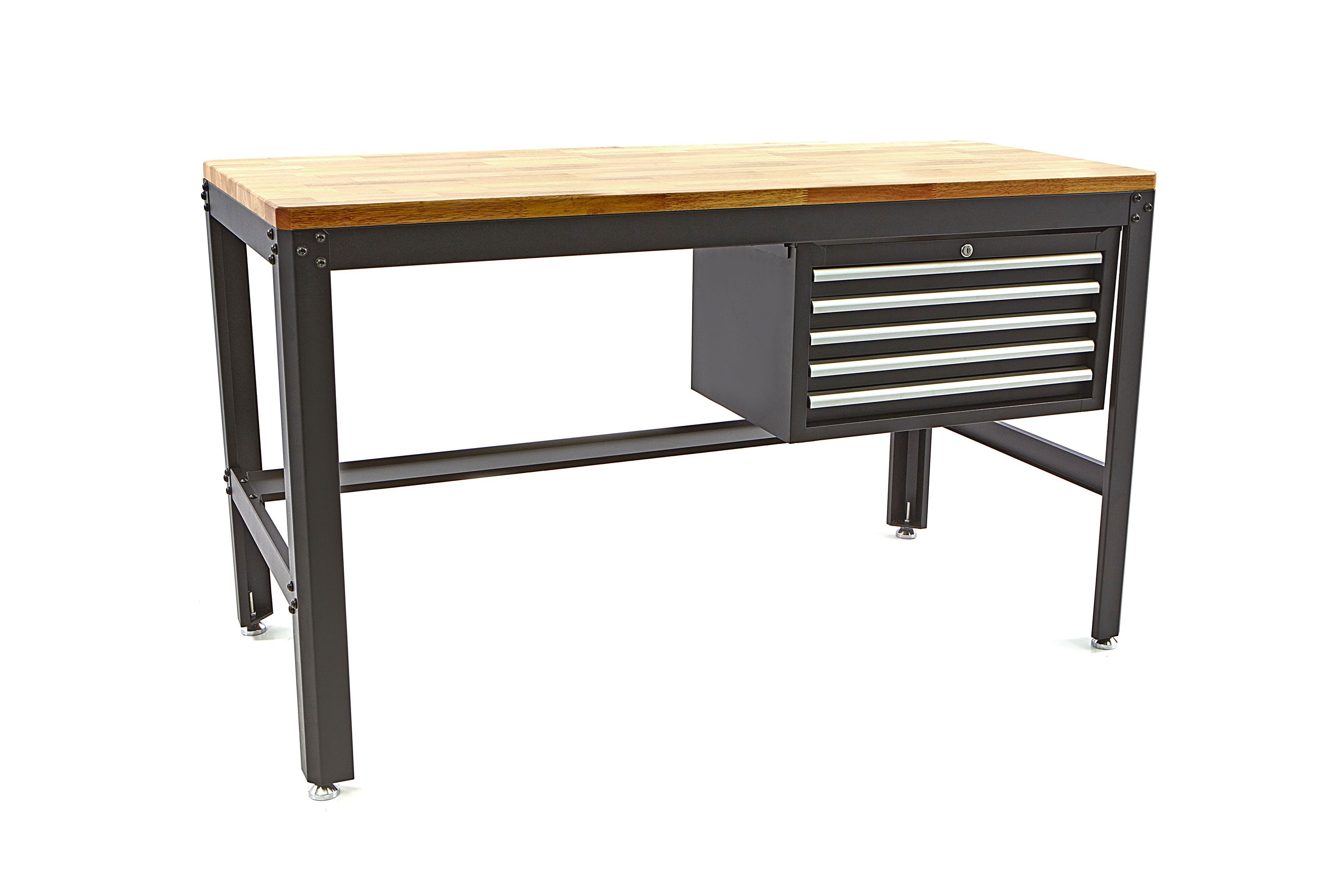 HBM werkbank 155 cm met 5 laden, houten werkblad, zwart Image 6