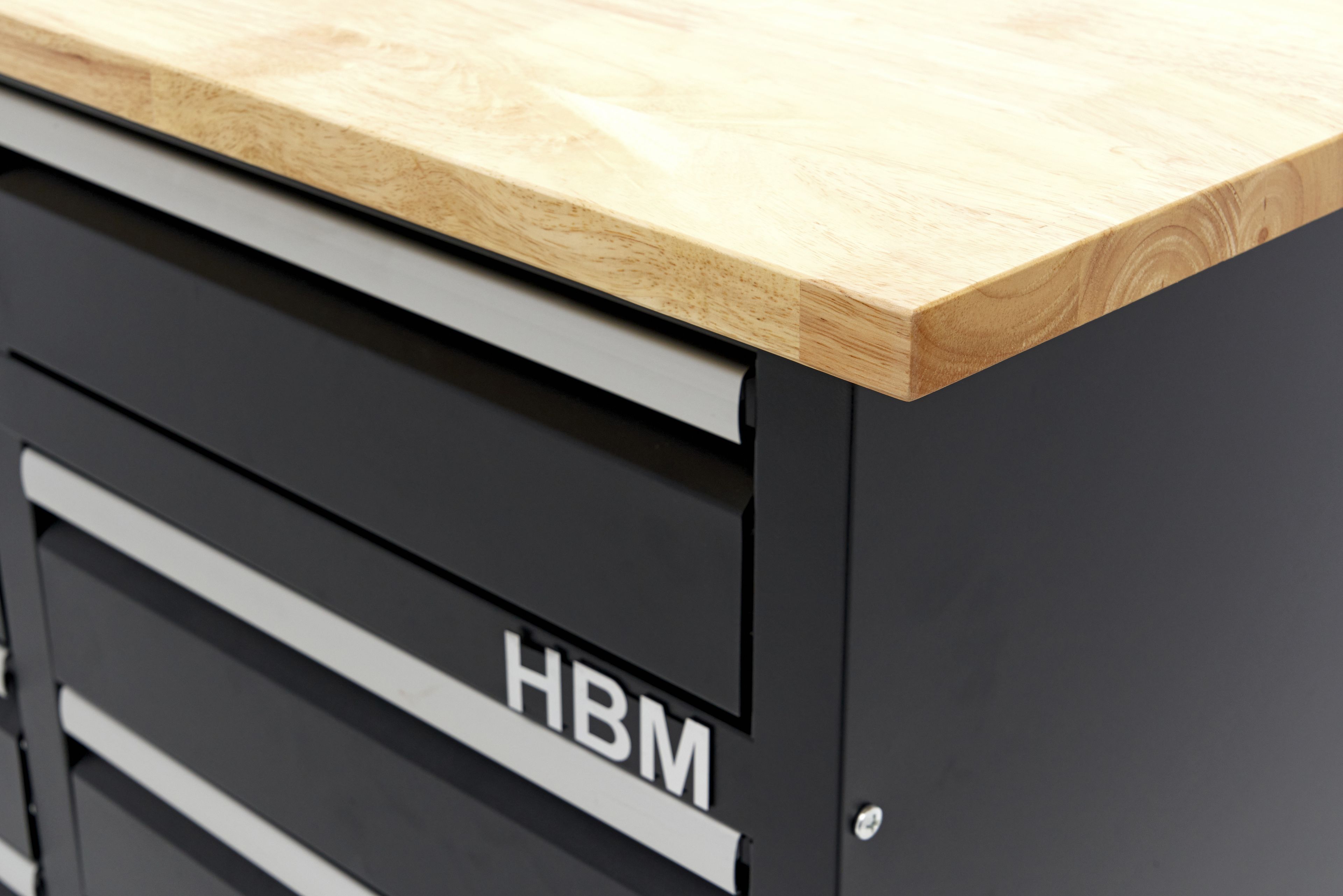 HBM werkbank 120 cm met 8 laden, massief houten werkblad, zwart Image 9