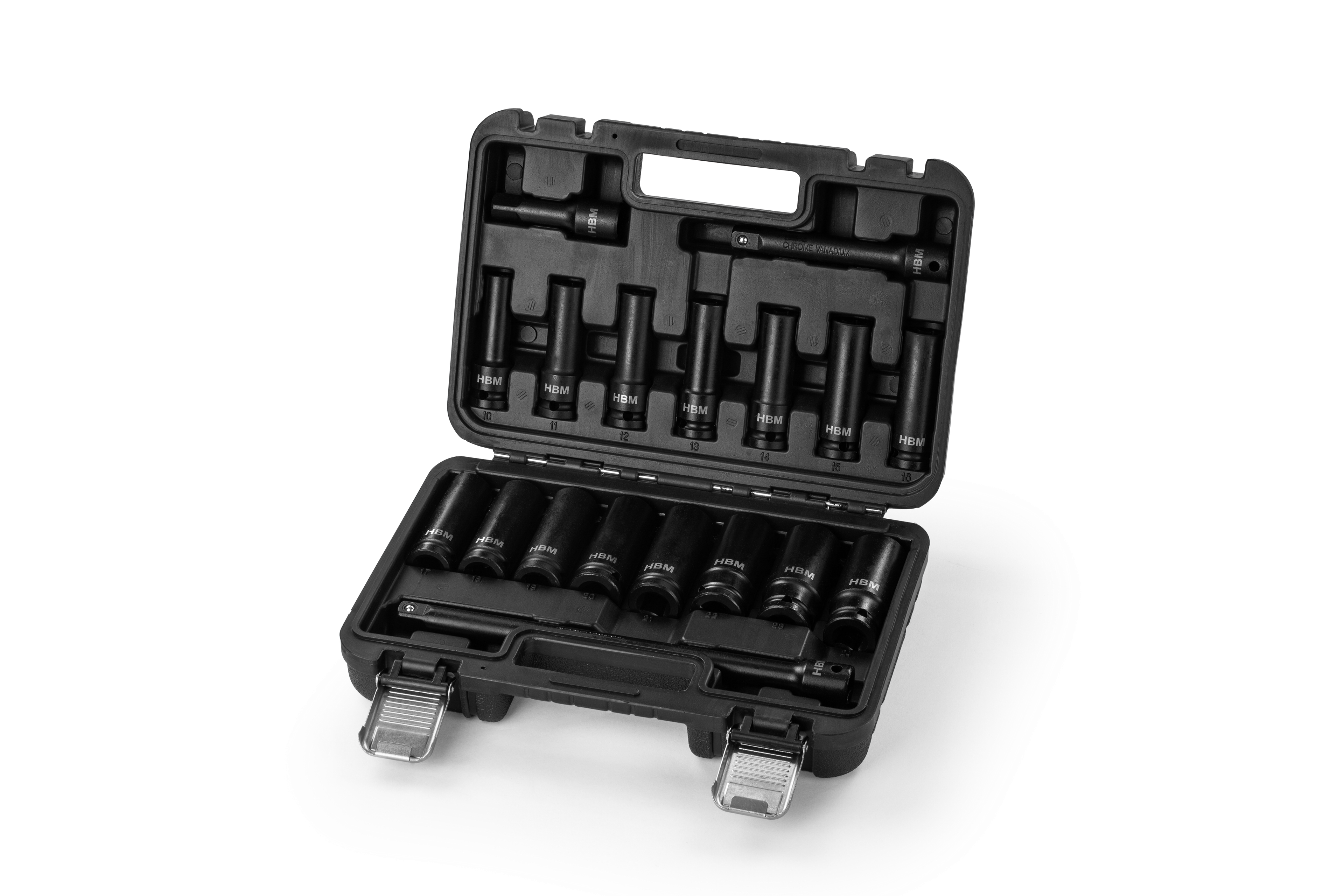 HBM krachtdoppenset, 1/2 inch, met verlengstukken, 18-delig