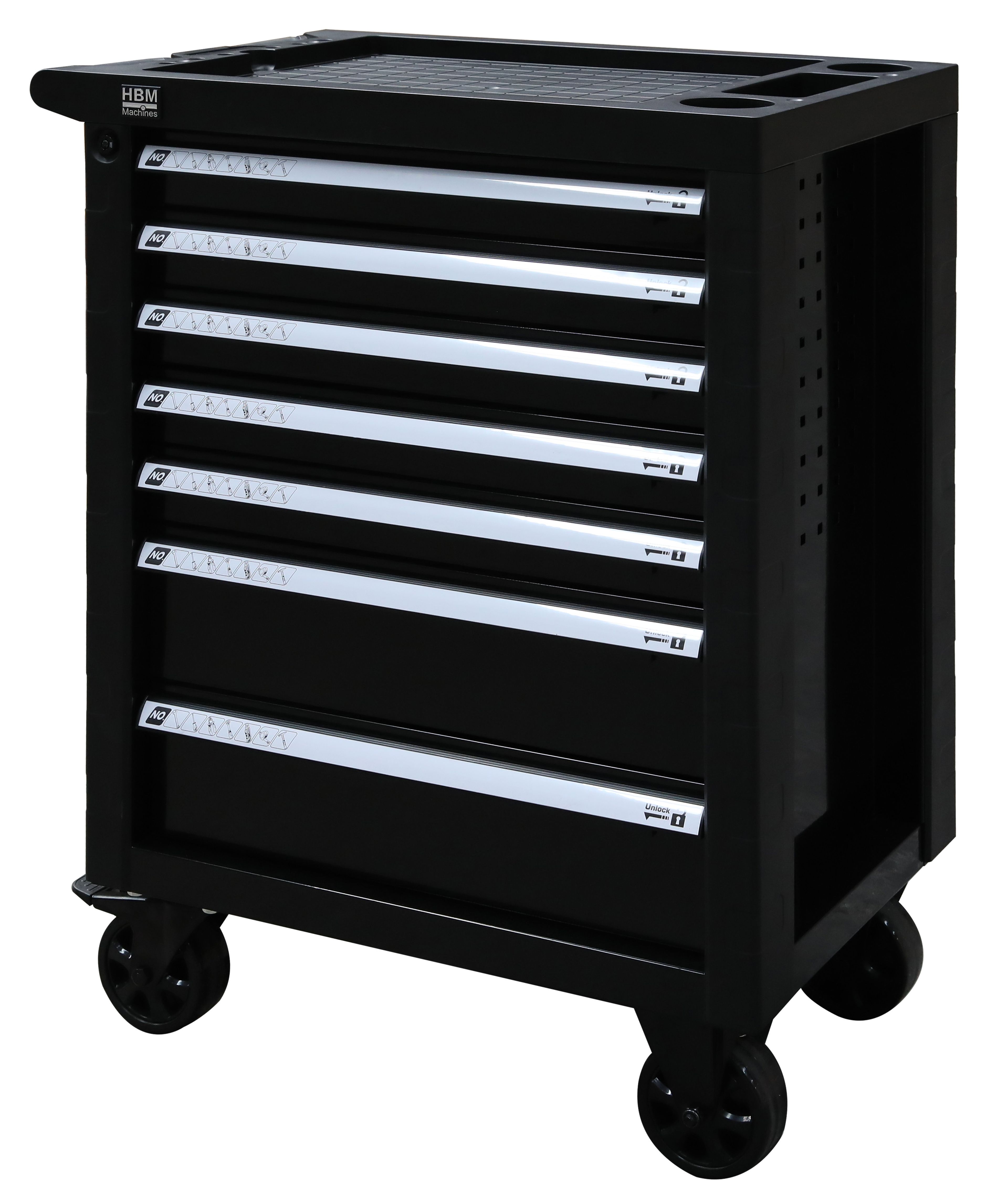Carro de herramientas HBM 7 cajones, 76,5 cm, negro