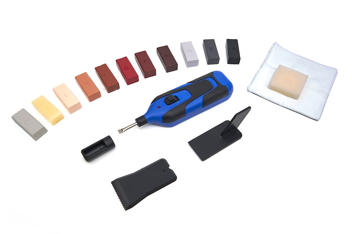 Kit de Reparación HBM de 11 Piezas para Laminado – Suelos de Parquet y Muebles Incluyendo 11 Colores y Baterías
