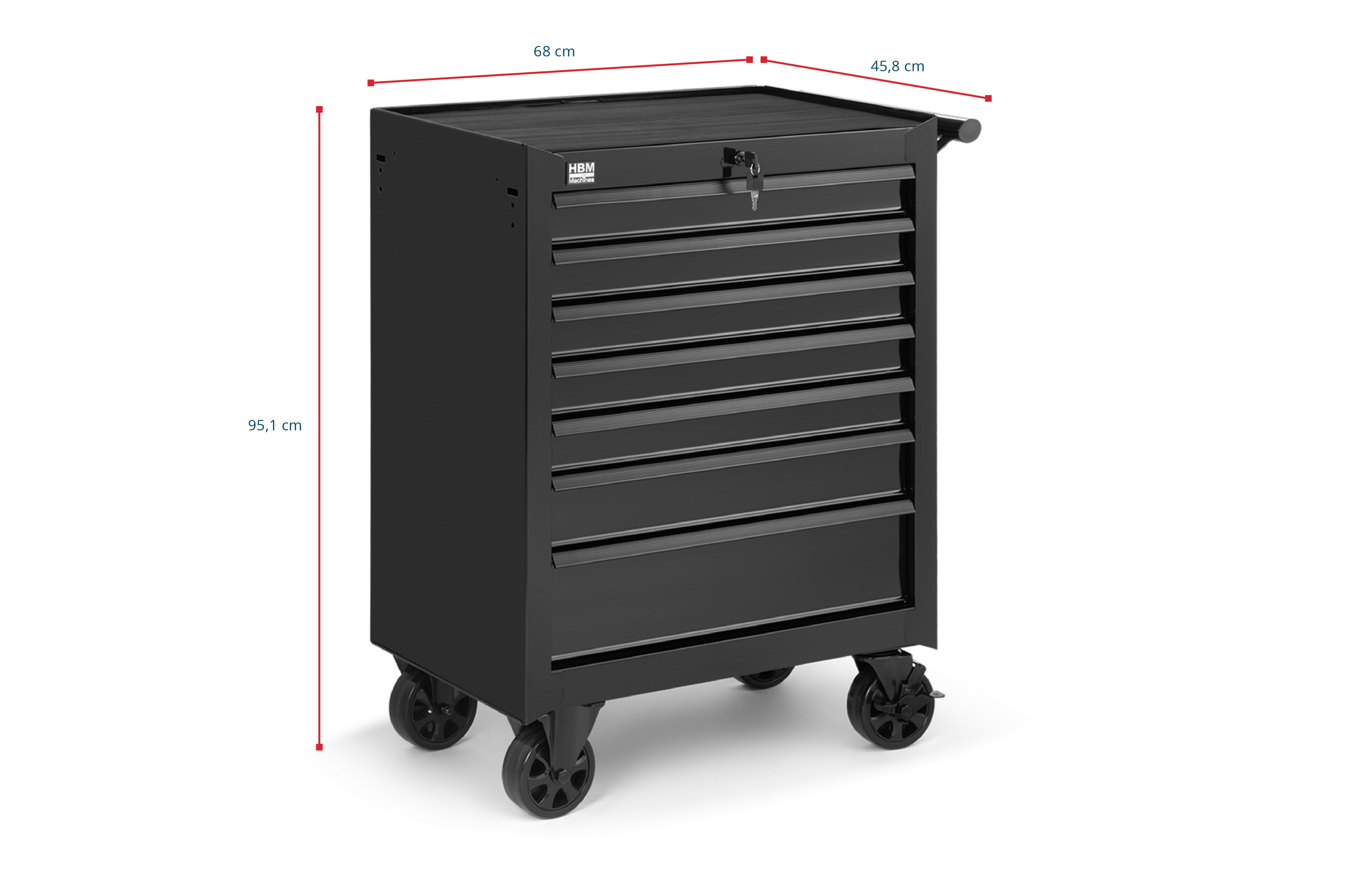 HBM Chariot à outils 7 tiroirs, noir Image 7