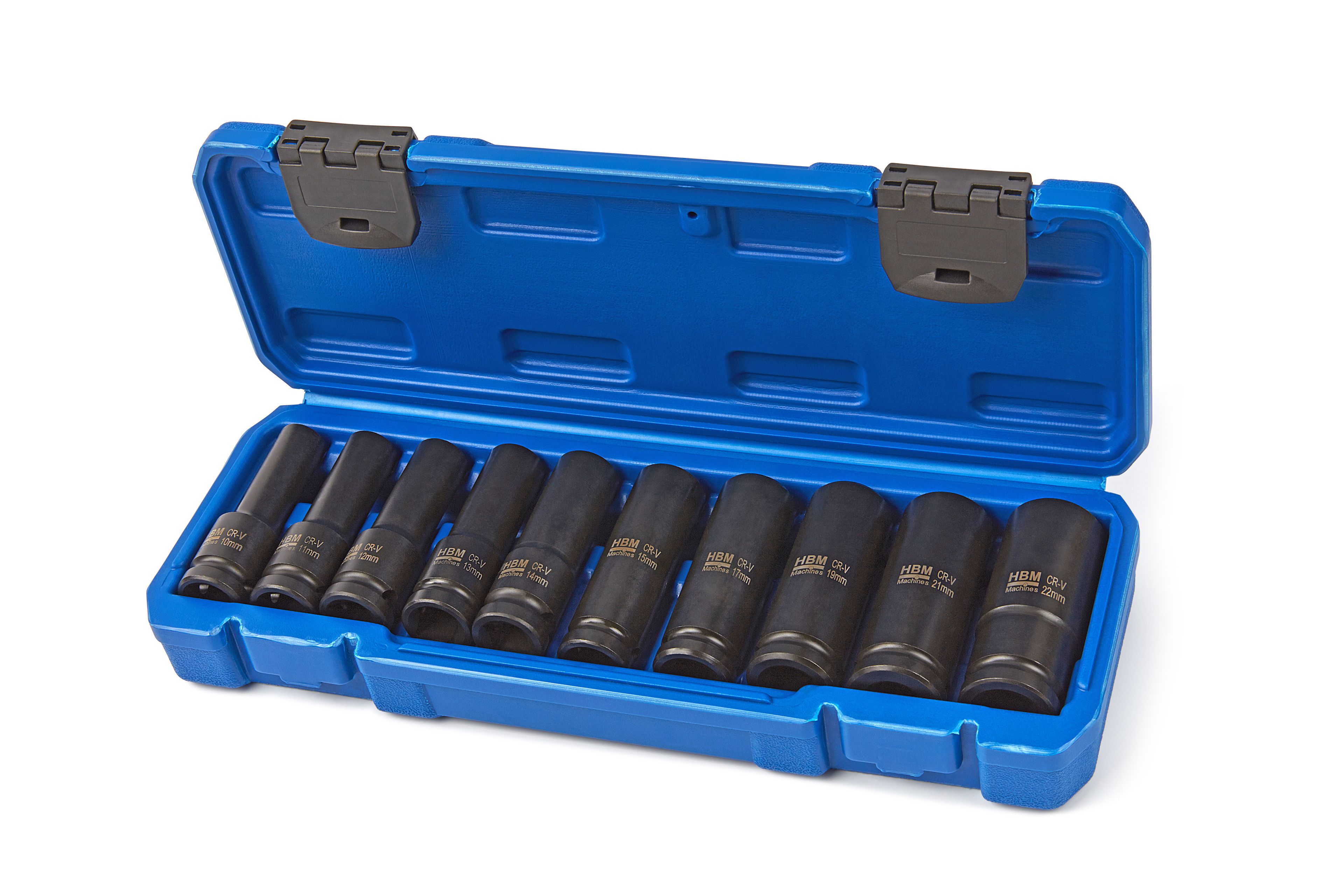 HBM 10 Delige Diepe 1/2 inch Metrische Zeskant - Krachtdoppen Set