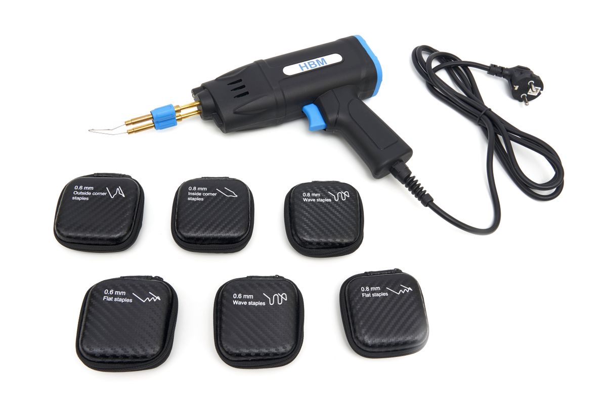 Pistola de clavos Hot de 75 vatios HBM, aparato de soldadura de plástico, kit de reparación de parachoques incluido 300 clavos