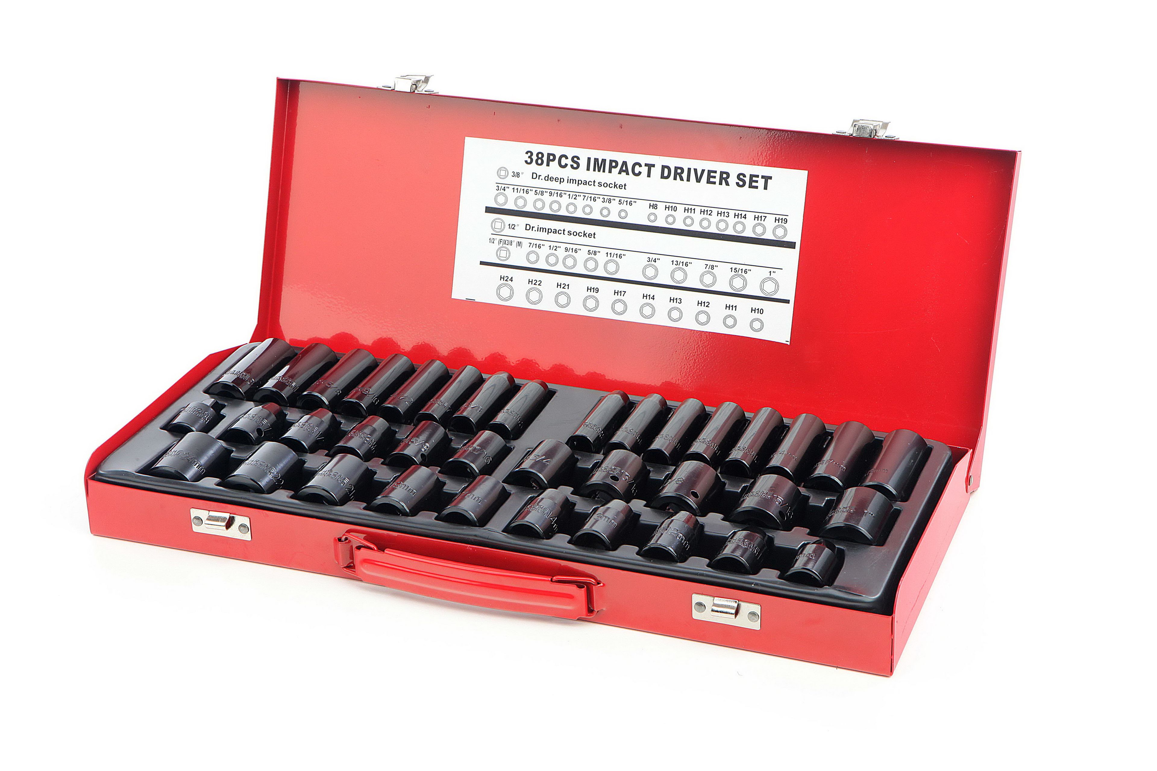 HBM Jeu de douilles métriques et impériales 38 pièces, longues et courtes