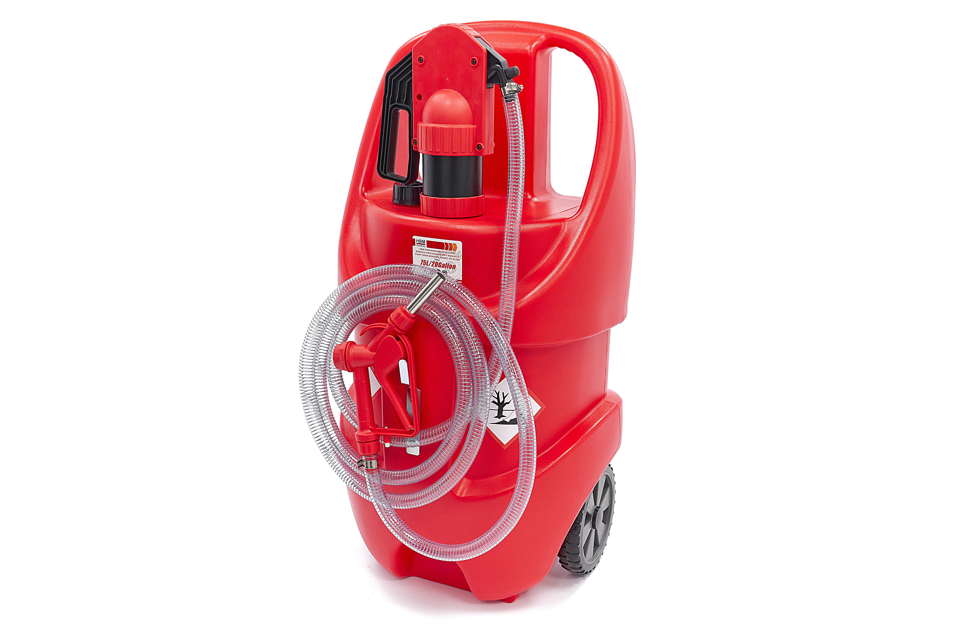 HBM serbatoio di stoccaggio mobile professionale da 75 litri con pompa manuale per benzina, diesel e oli