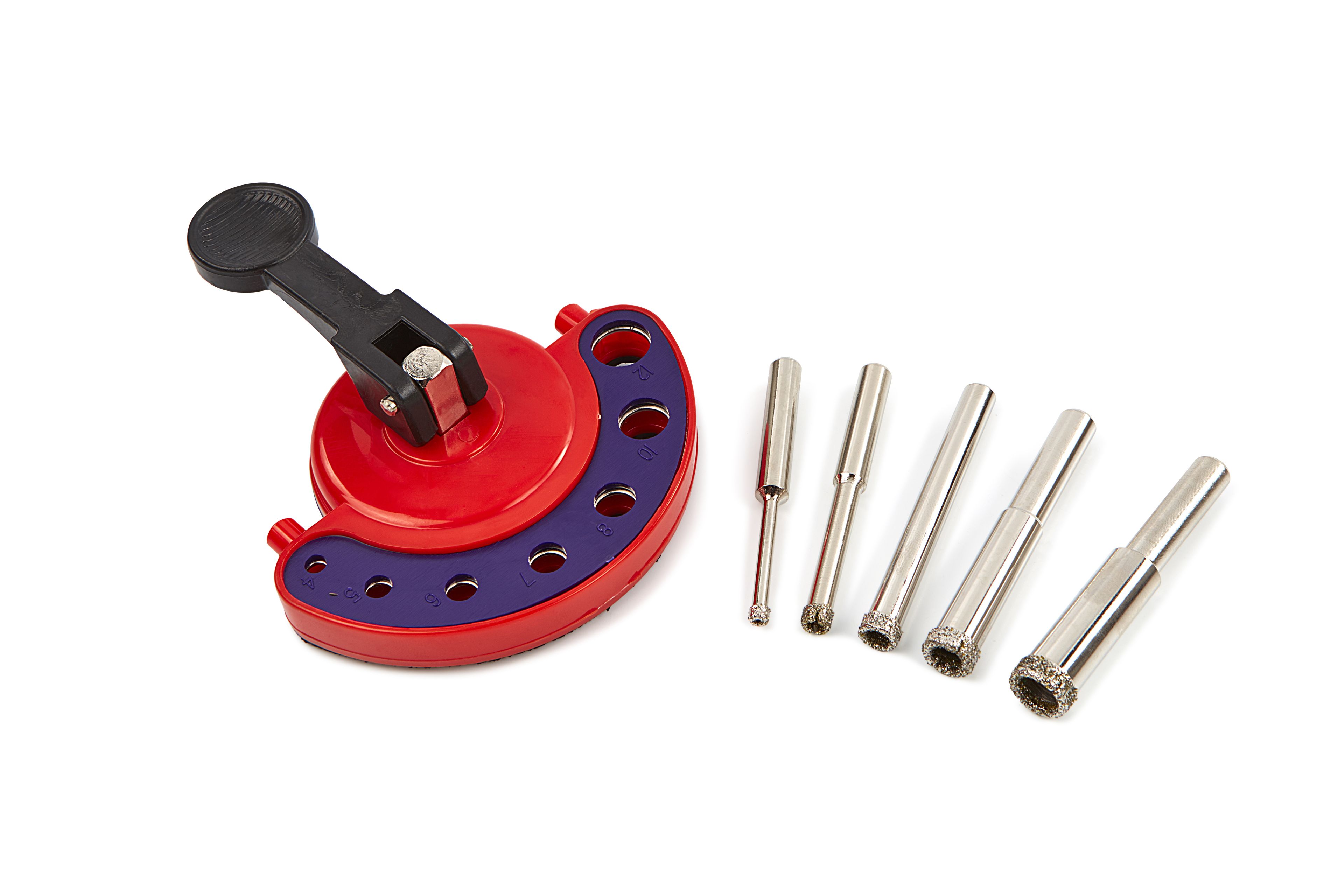 HBM Diamant-Bohrer-Set, Lochsägen-Set inklusive Bohrlehre mit Saugnapf 6 - 8 MM