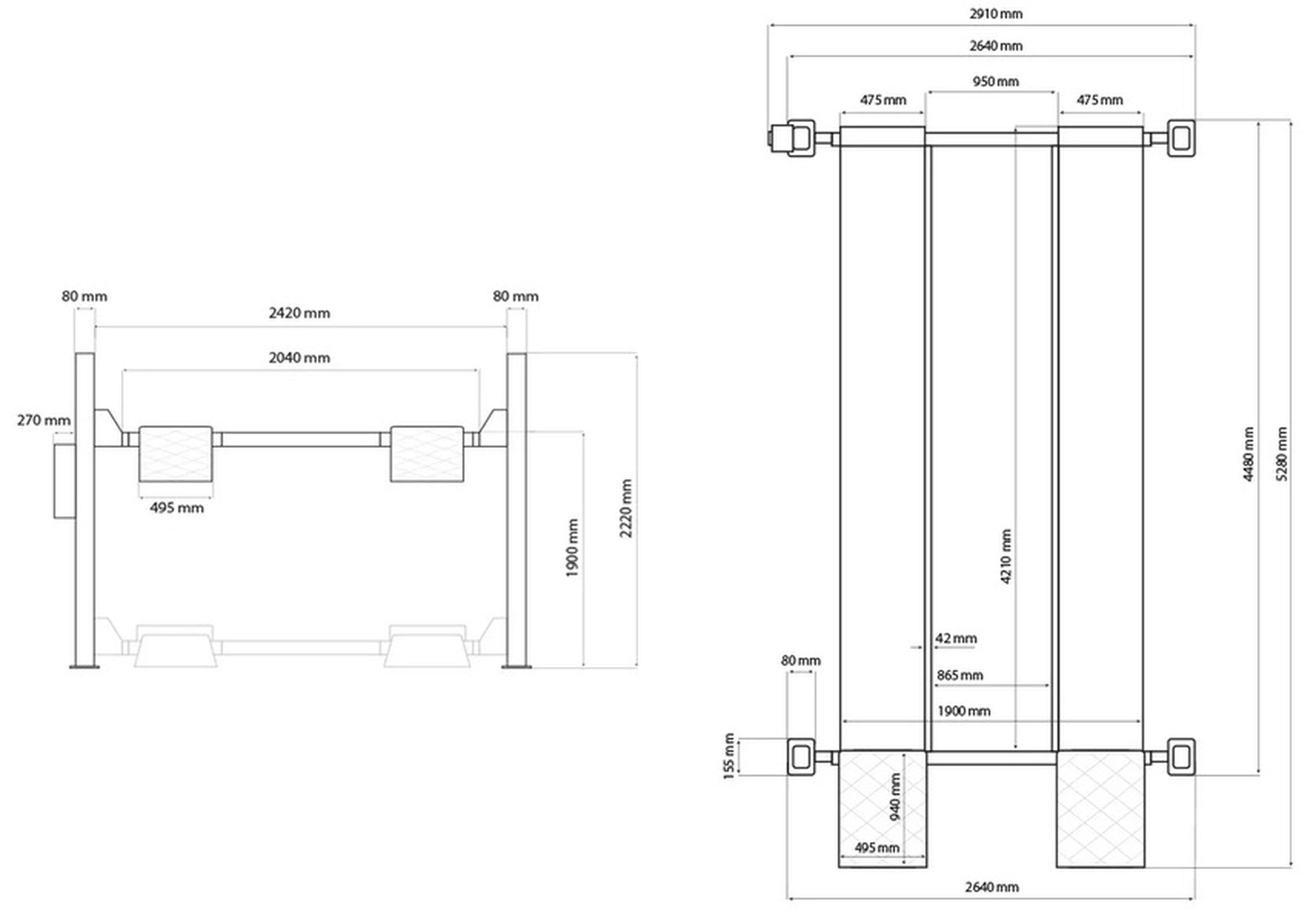 Weber mobiele 4 koloms parkeerhefbrug, profi serie autolift 3.6 Image 3