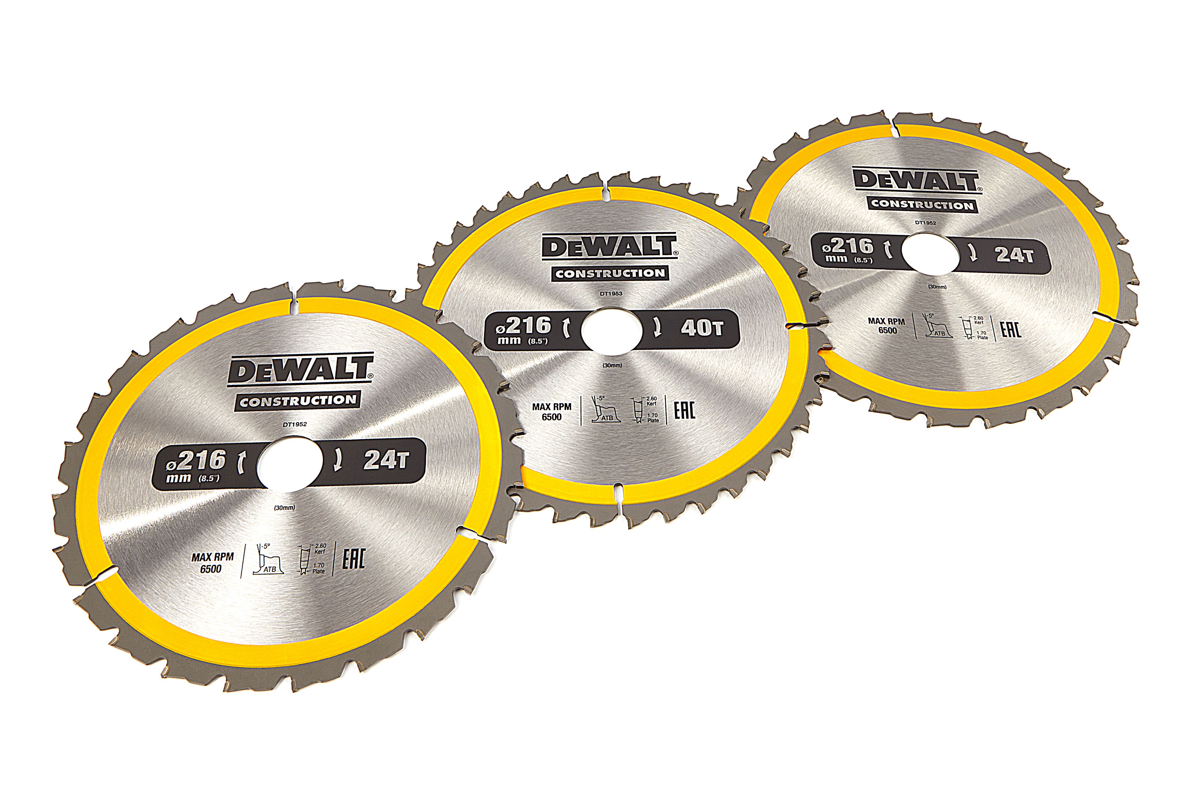 DeWalt DT1962-QZ 3 Delige Cirkelzaagbladen Set 216x30mm 2x24Tands 1x40Tands
