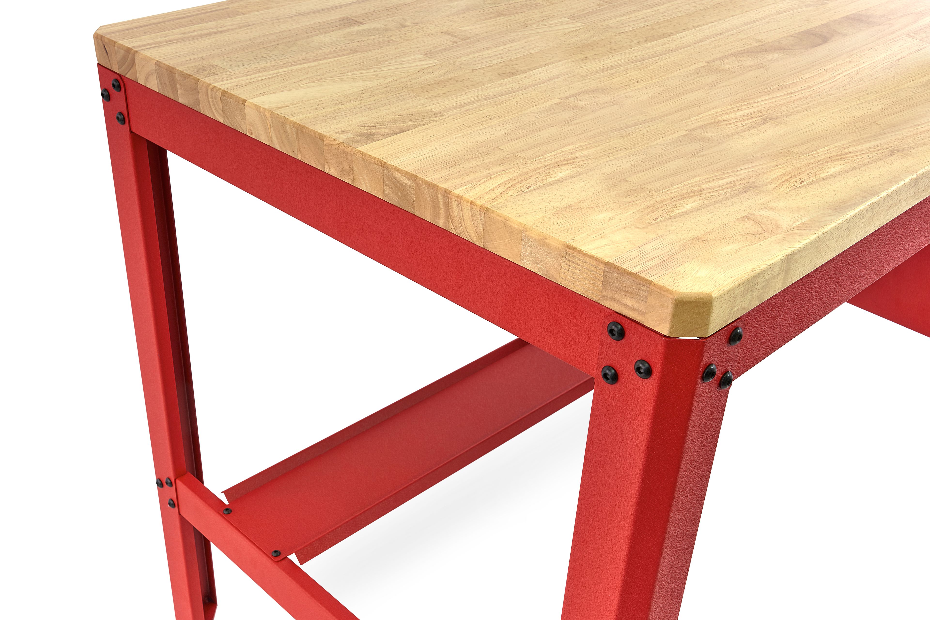 HBM établi 155 cm avec 5 tiroirs, plan de travail en bois, rouge Image 8