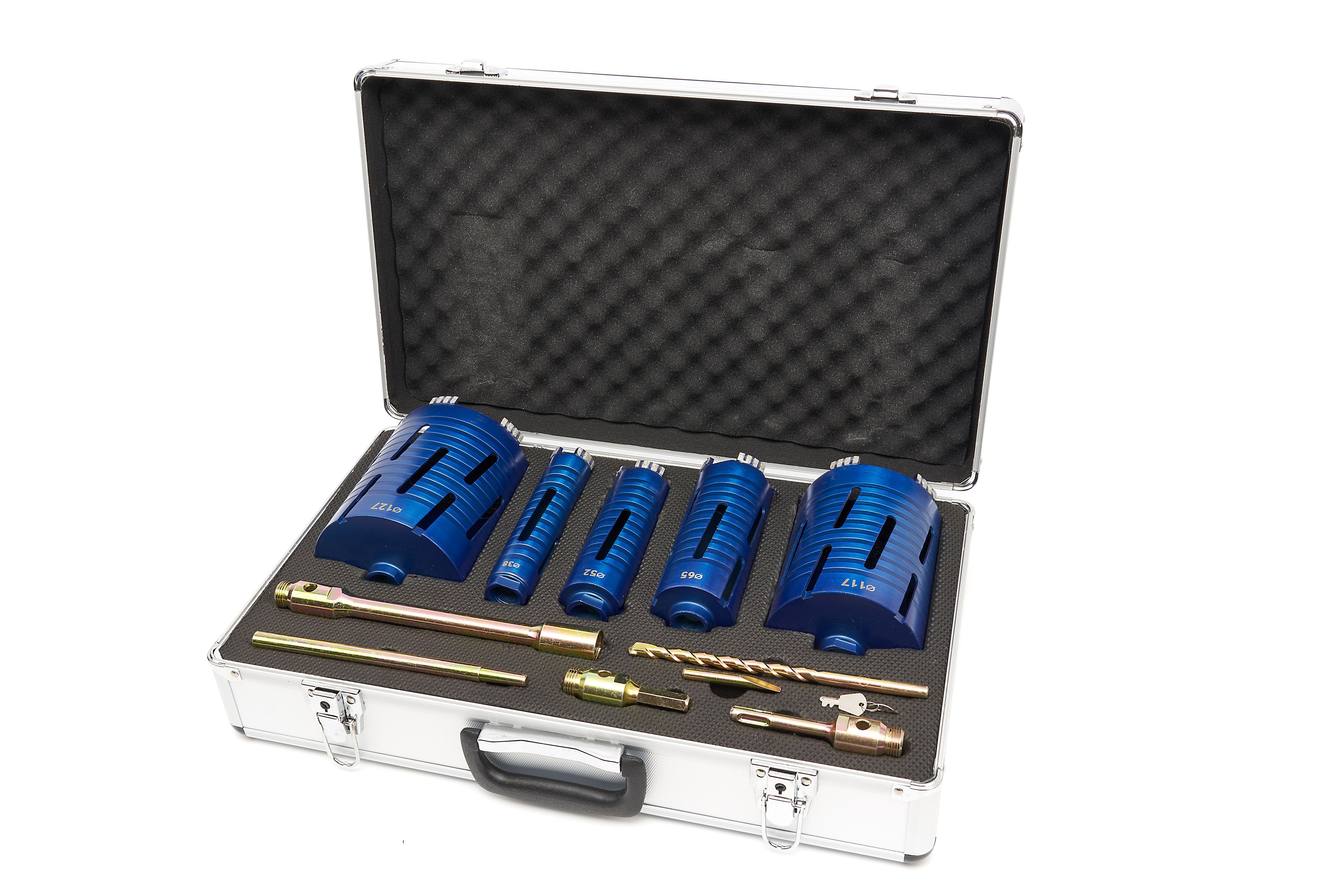 Set di perforazione a diamante professionale HBM da 11 pezzi 38 / 52 / 65 / 117 / 127 mm