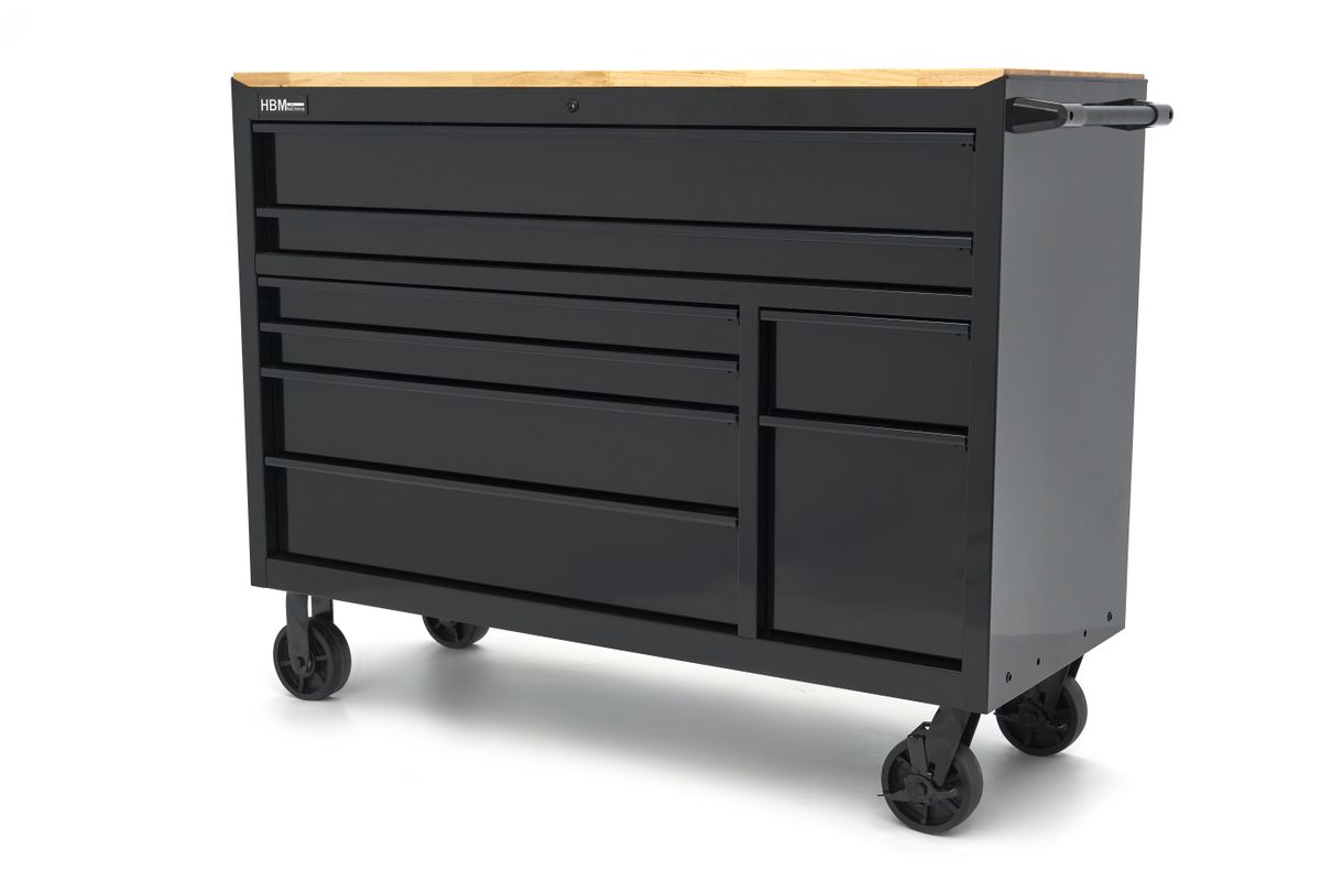 HBM Carro de herramientas, 8 cajones, 142 cm, negro