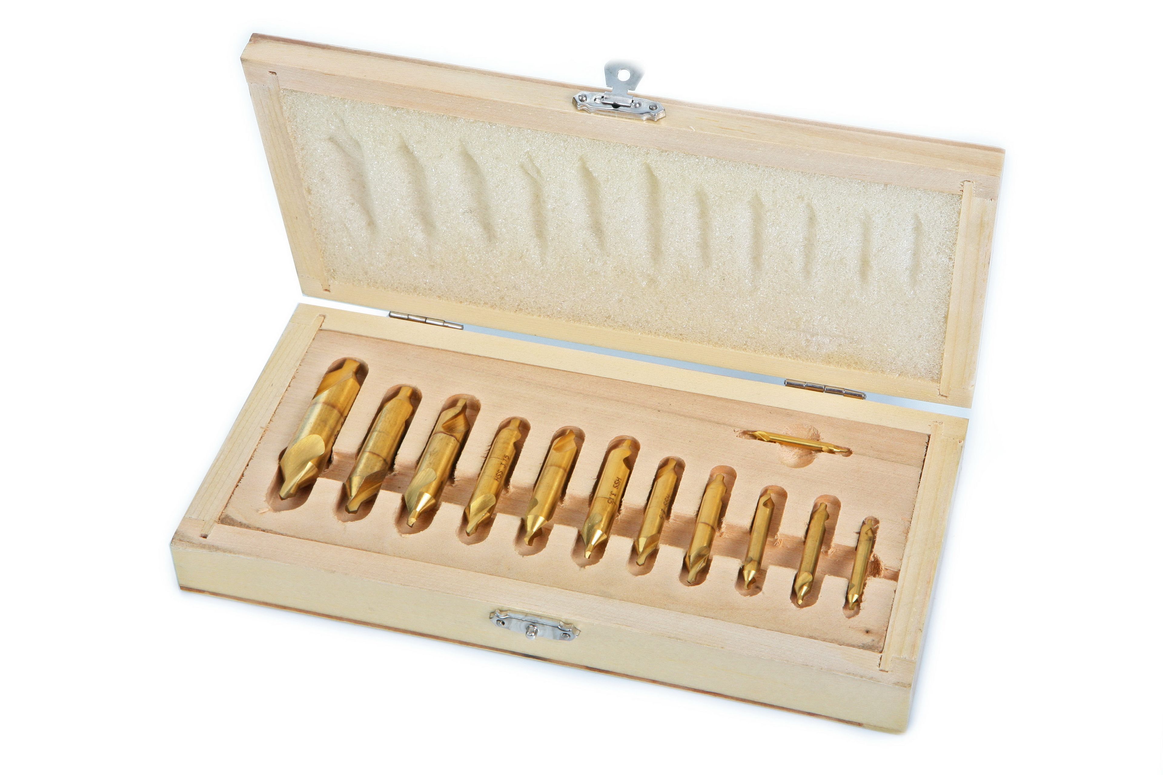 HBM 12-teiliger HSS - Verzinnter Zentrierbohrer-Satz