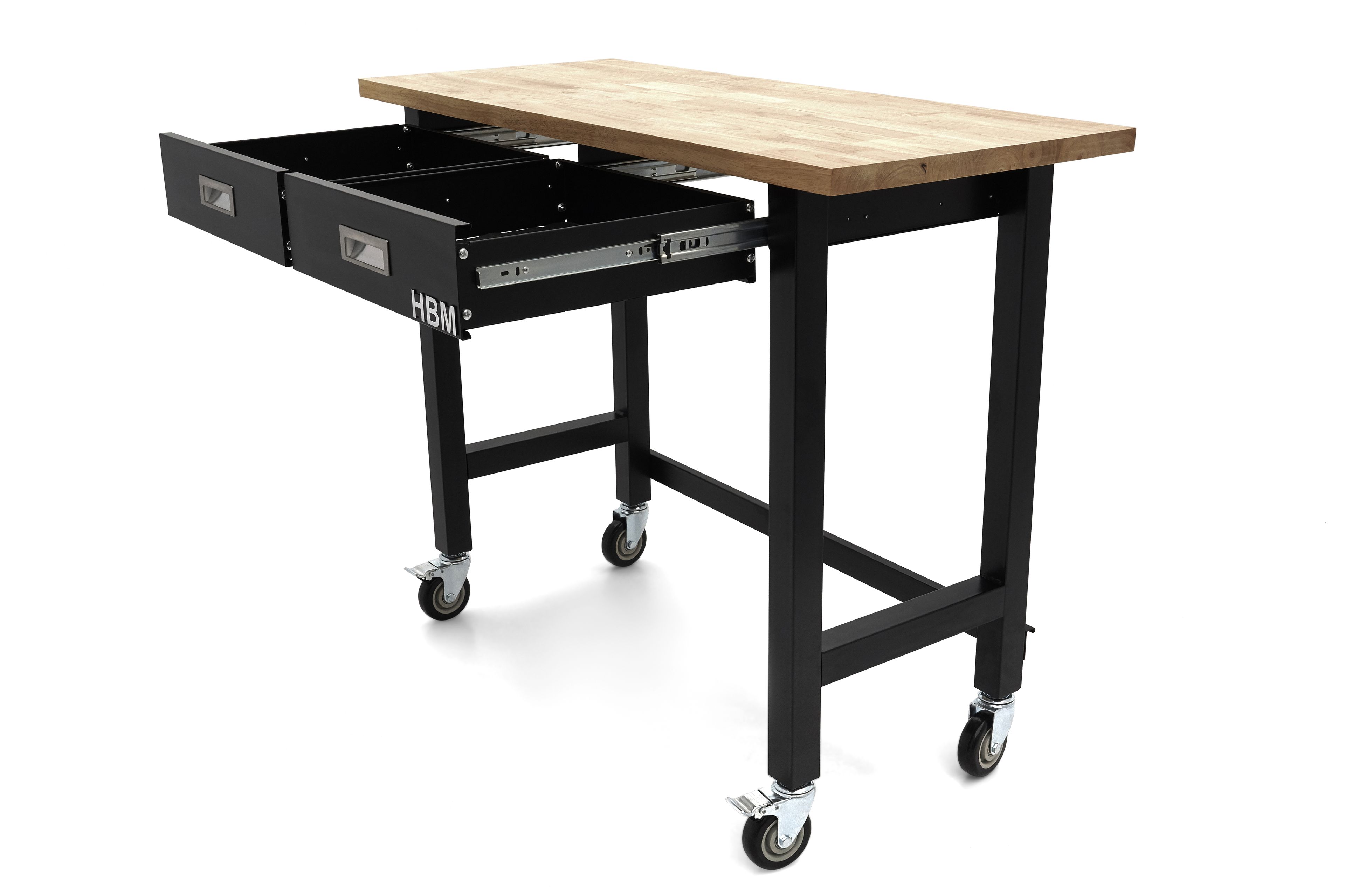 HBM banco da lavoro 122 cm con 2 cassetti, mobile, piano di lavoro in legno massello, nero Image 8