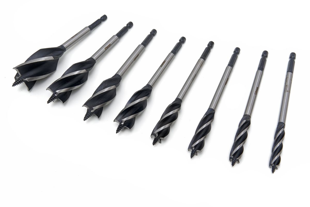 HBM 8-teiliges Profi-Holzbohrer-Set große Größen mit HEX-Verbinder