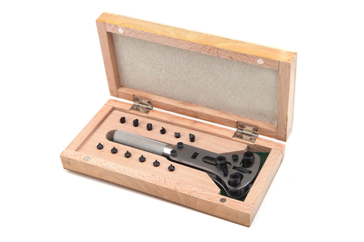 Abridor de cajas de reloj HBM modelo 1 en caja de madera
