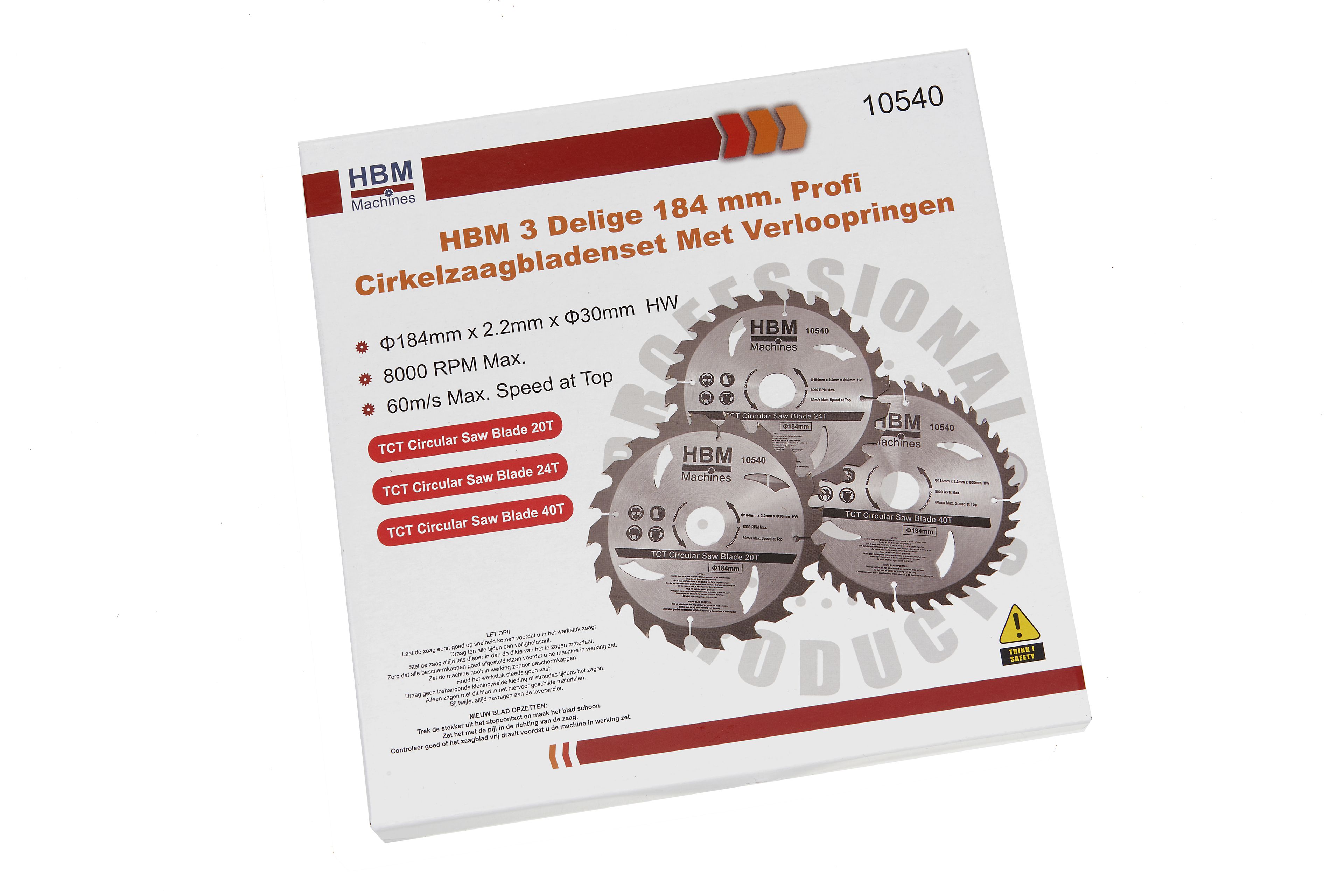 HBM 3 Delige 184 mm. Profi Cirkelzaagbladenset Met Verloopringen Image 3