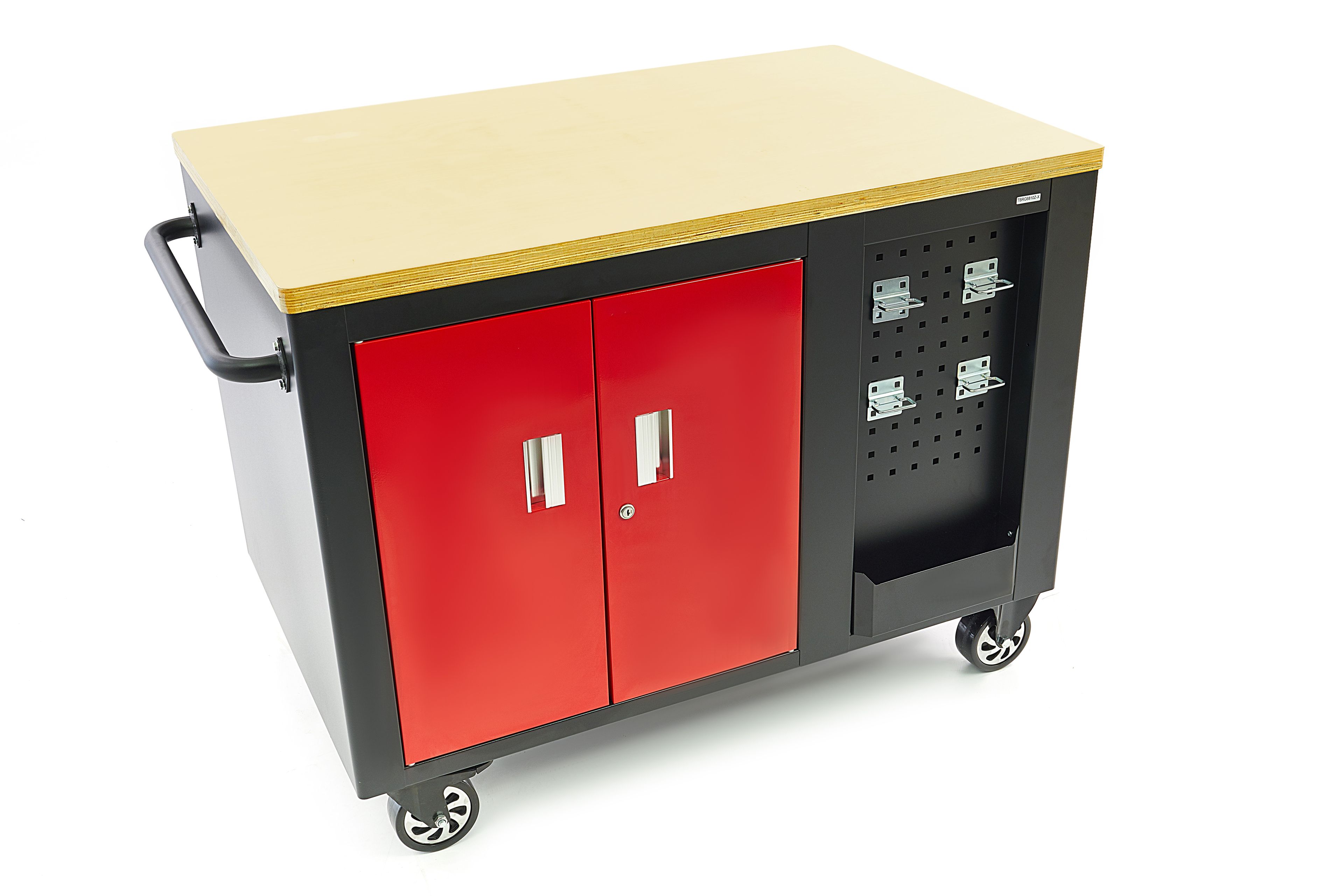 HBM verrijdbare gereedschapswagen, werkbank met houten werkblad 10 laden, rood zwart Image 8