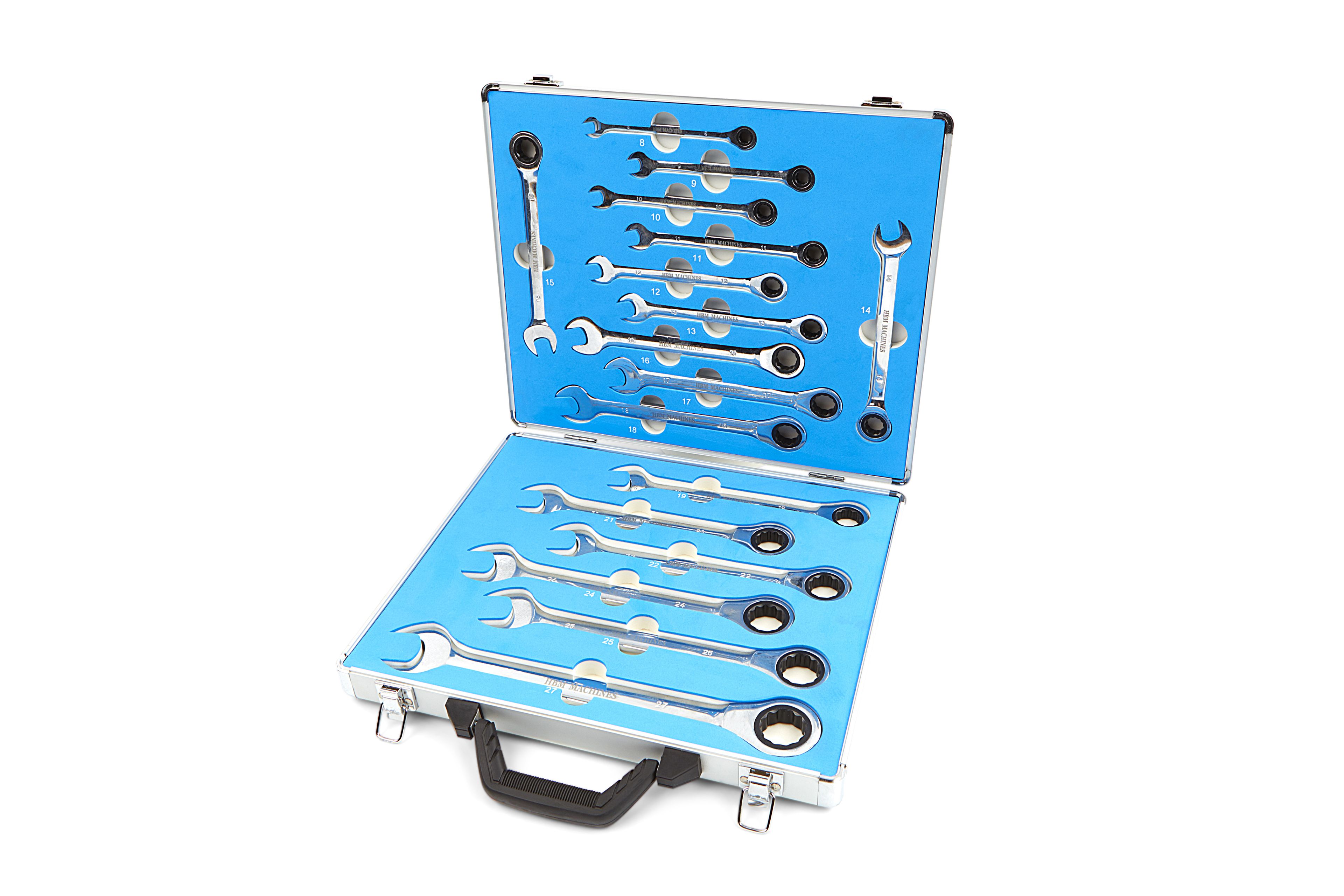 Set di chiavi professionale HBM da 17 pezzi a cricchetto e a combinazione