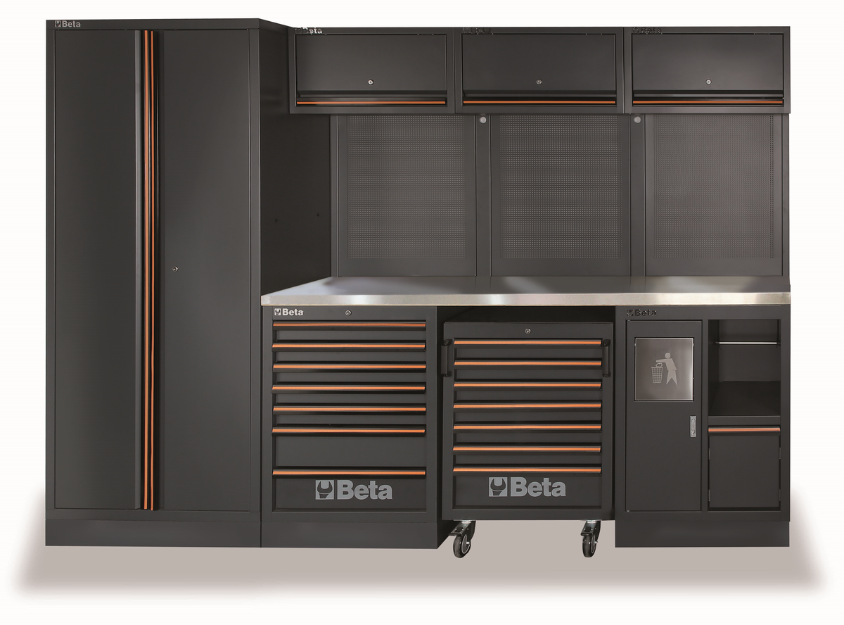 Beta C45PRO 2.0 Werkstattsystem, Edelstahl-Arbeitsplatte, inkl. 268-teiliger Werkzeugsatz