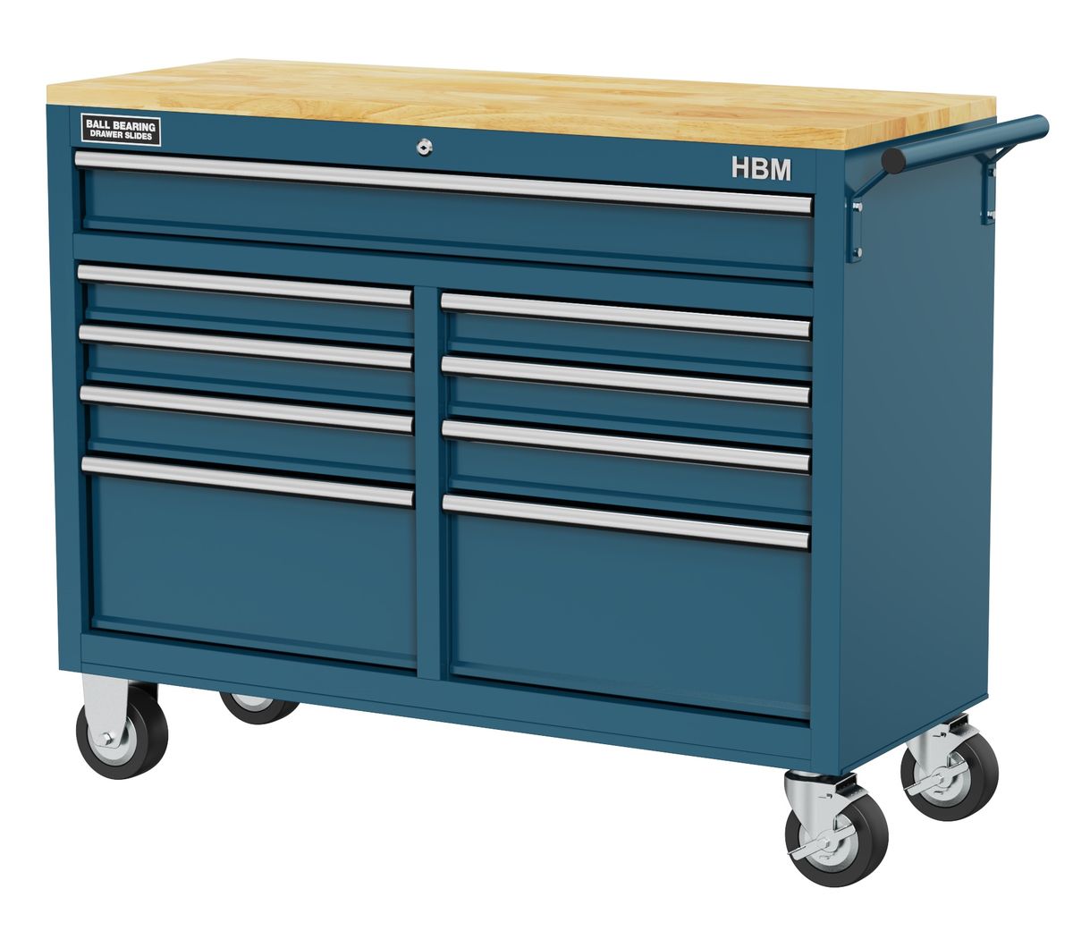 HBM Carro de herramientas móvil, banco de trabajo con encimera de madera 117 cm, azul