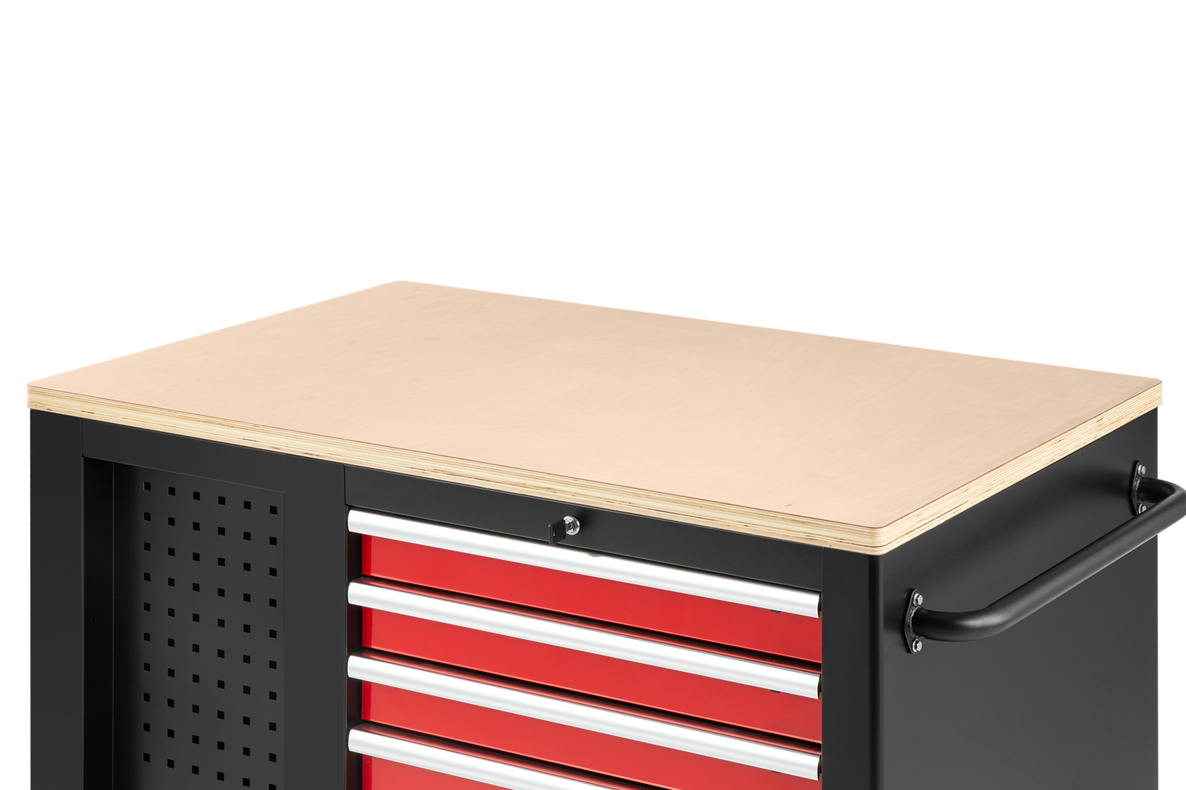 HBM fahrbare Werkbank mit Holzplatte und 10 Schubladen, rot-schwarz Image 9