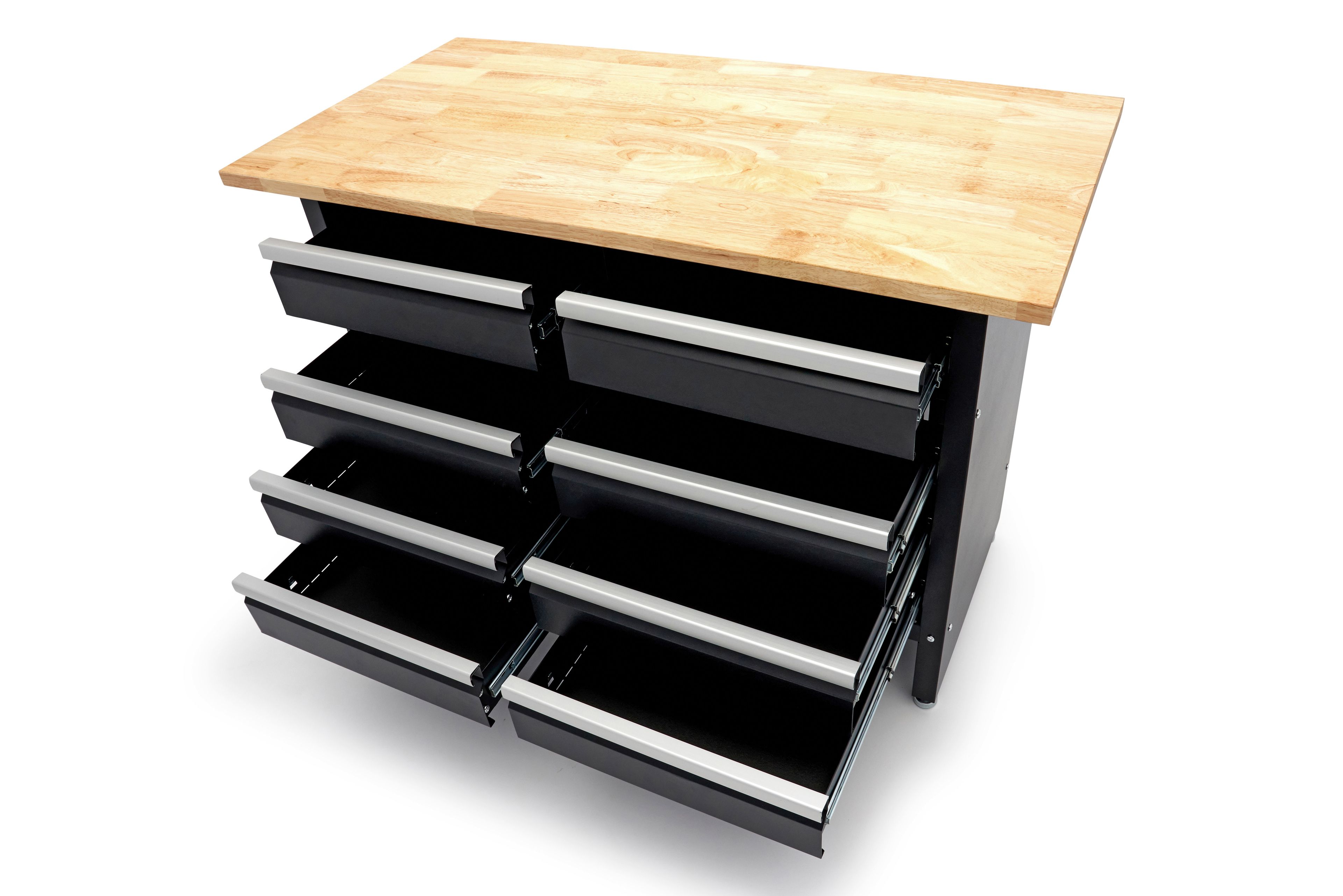 HBM werkbank 120 cm met 8 laden, massief houten werkblad, zwart Image 6