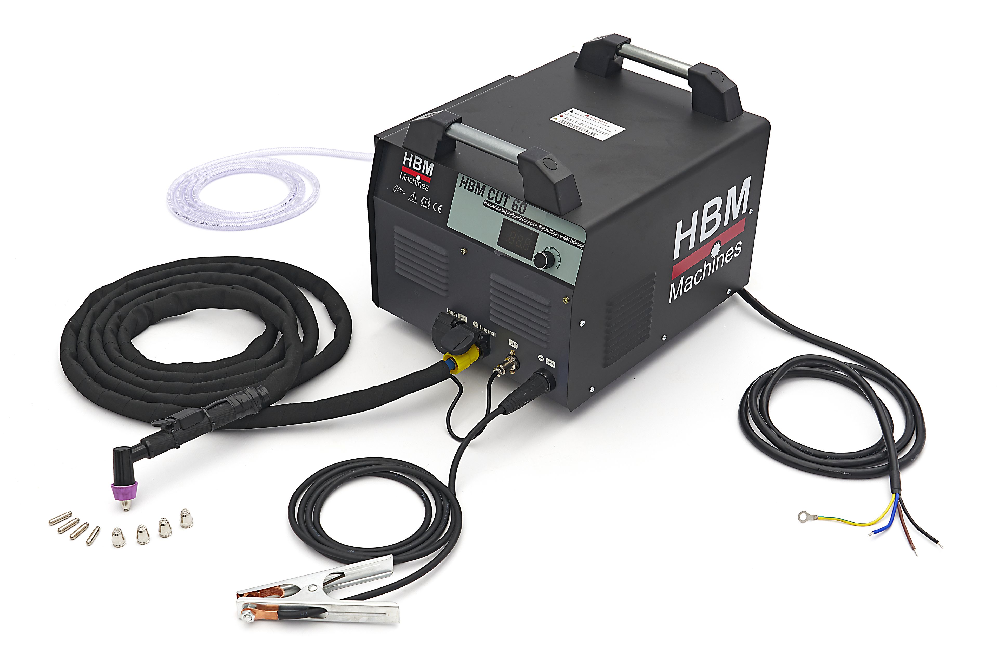 HBM CUT 60 Taglio Plasma con Compressore Integrato, Display Digitale e Tecnologia IGBT - 400 Volt - Nero
