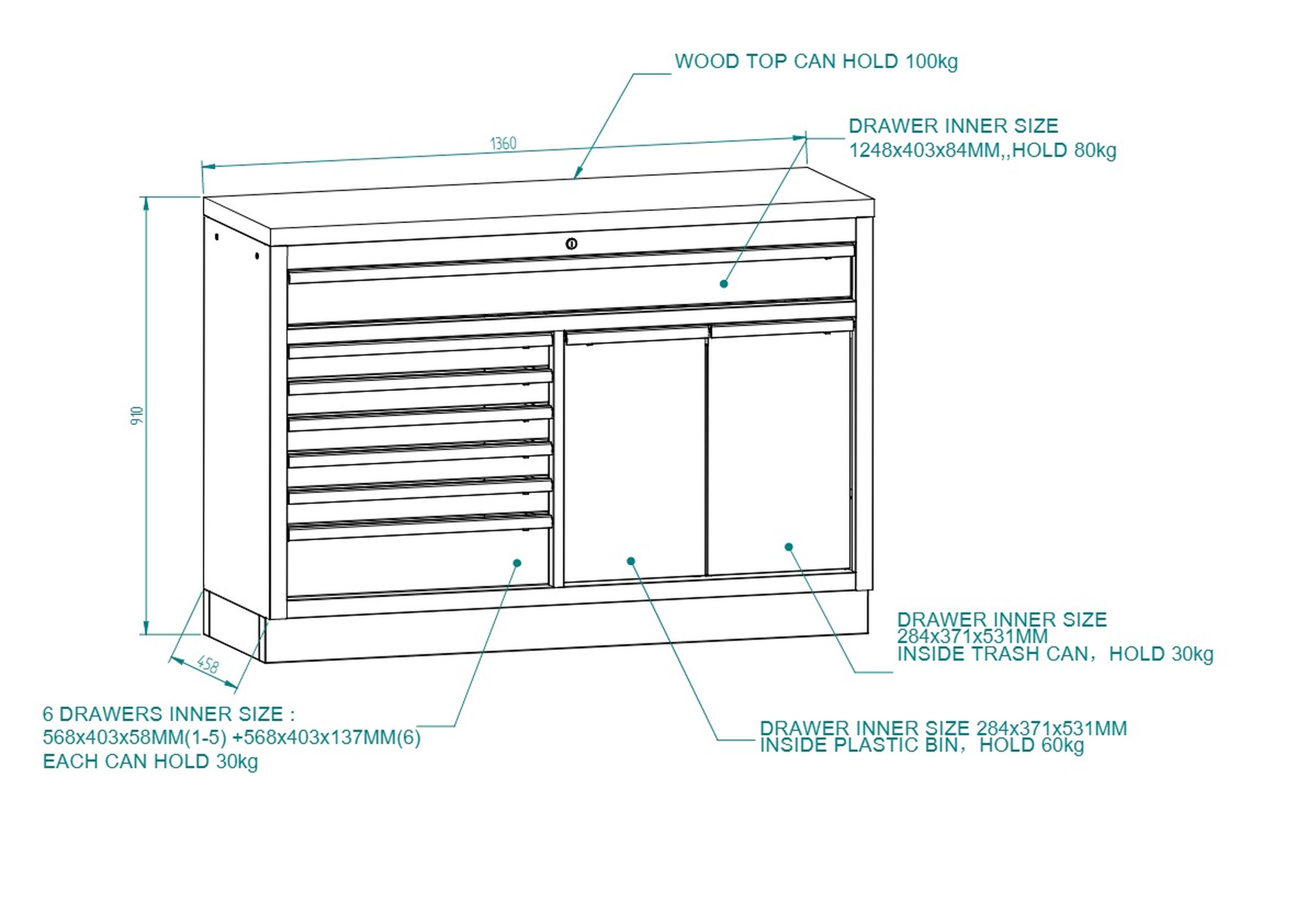 HBM 9 tiroirs 136 cm. Armoire à outils professionnelle, établi pour équipement d'atelier Image 22