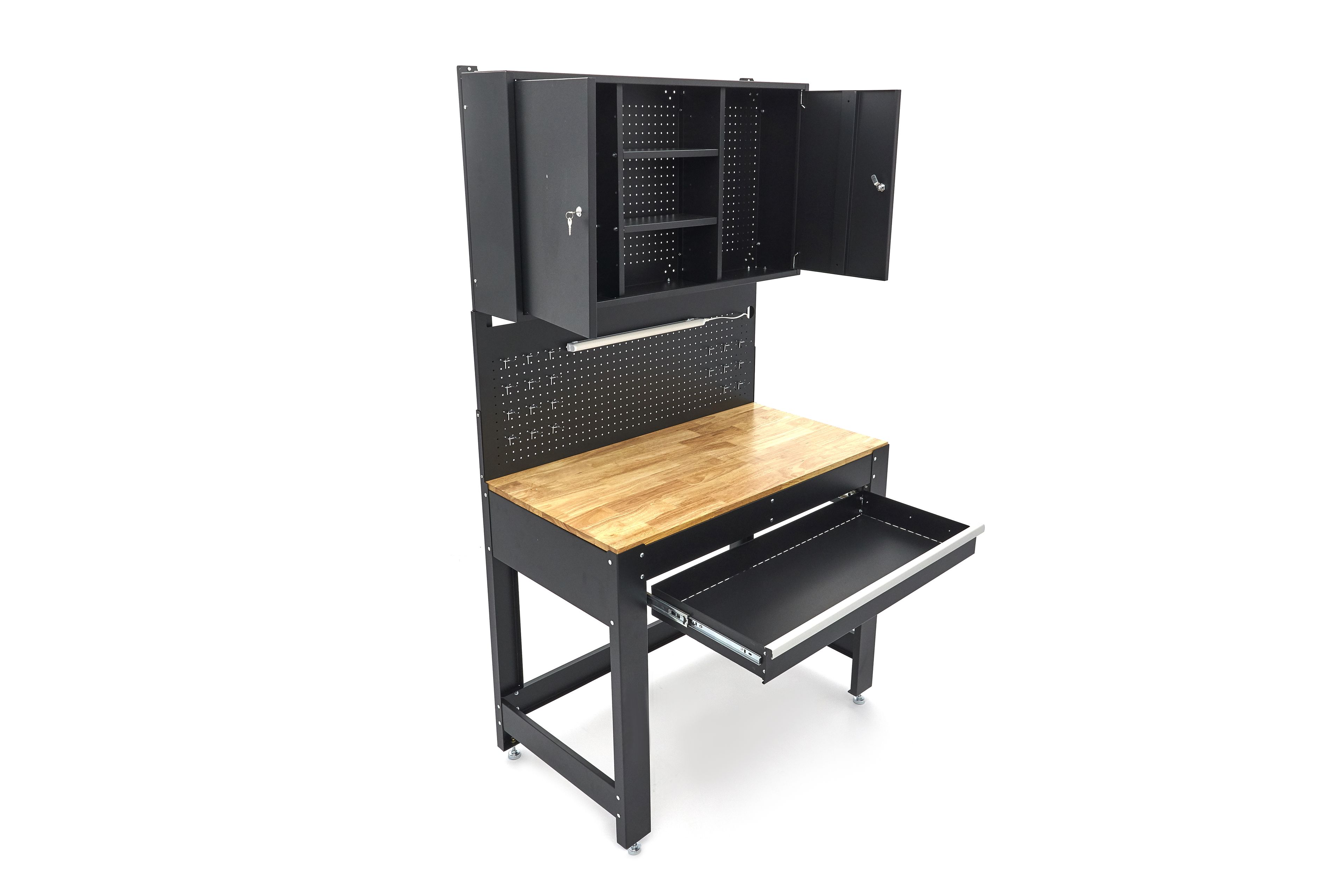 HBM établi 115 cm avec grand tiroir, paroi d’armoire et panneau arrière, noir Image 11