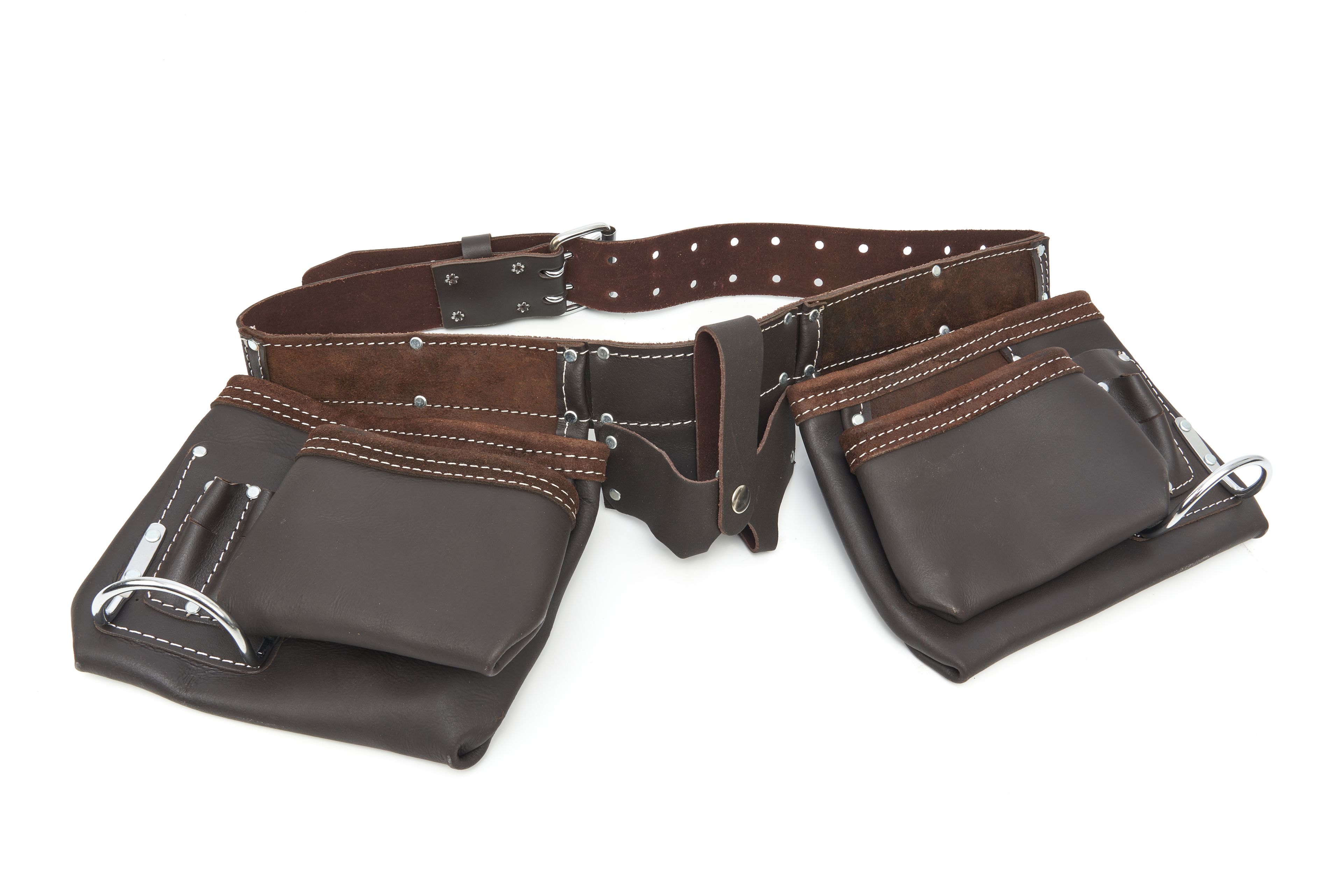 HBM Ceinture d'outils double professionnelle / Tablier à ongles en cuir tanné à l'huile Image 2