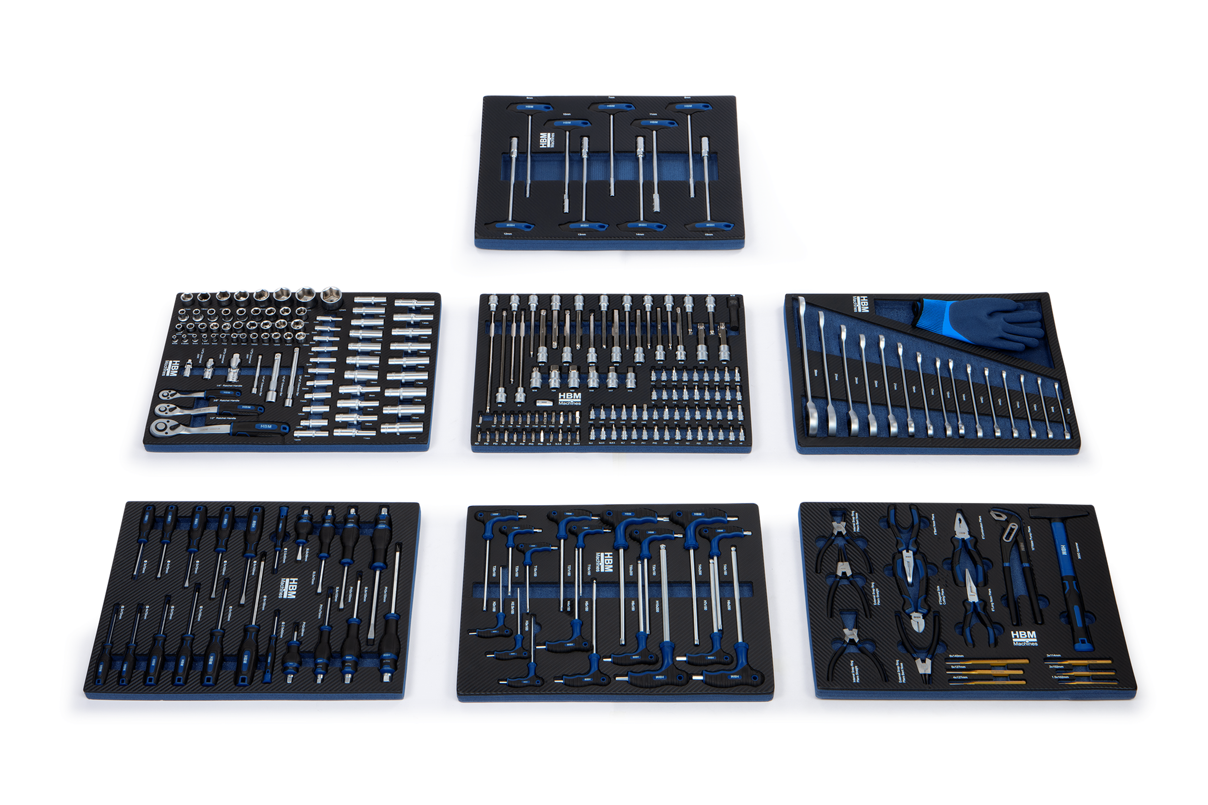 HBM inlays met gereedschapset 262-delig, voor gereedschapswagen, blauw