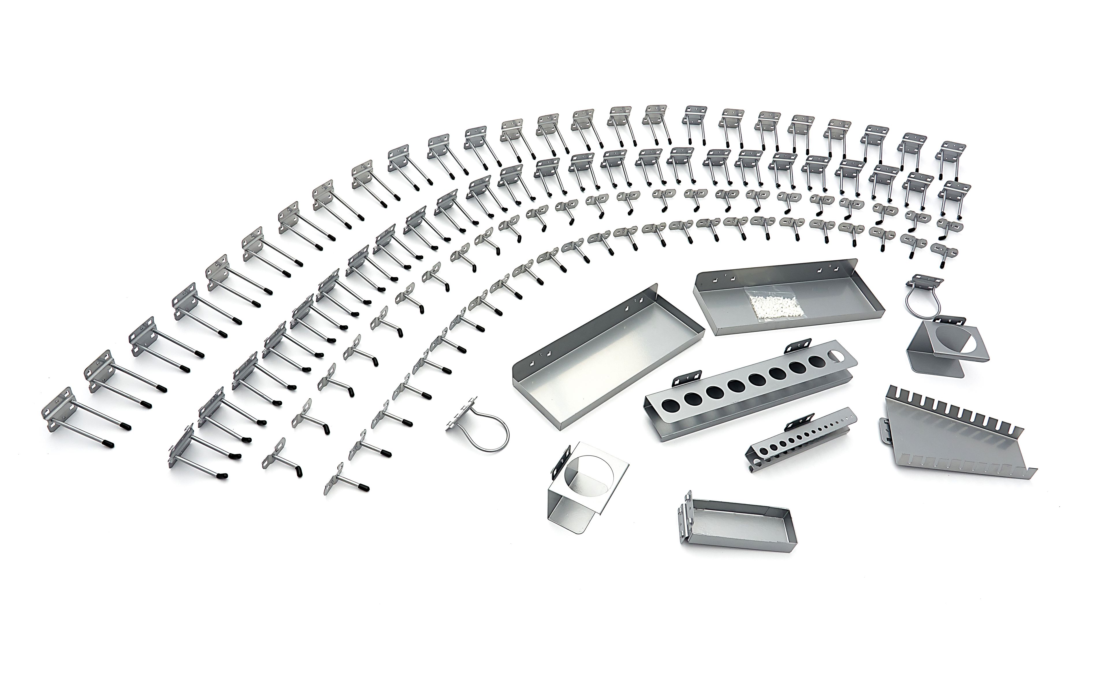 HBM 110 crochets, supports de rangement et poubelles pour les murs d'outils et les postes de travail modulaires HBM.