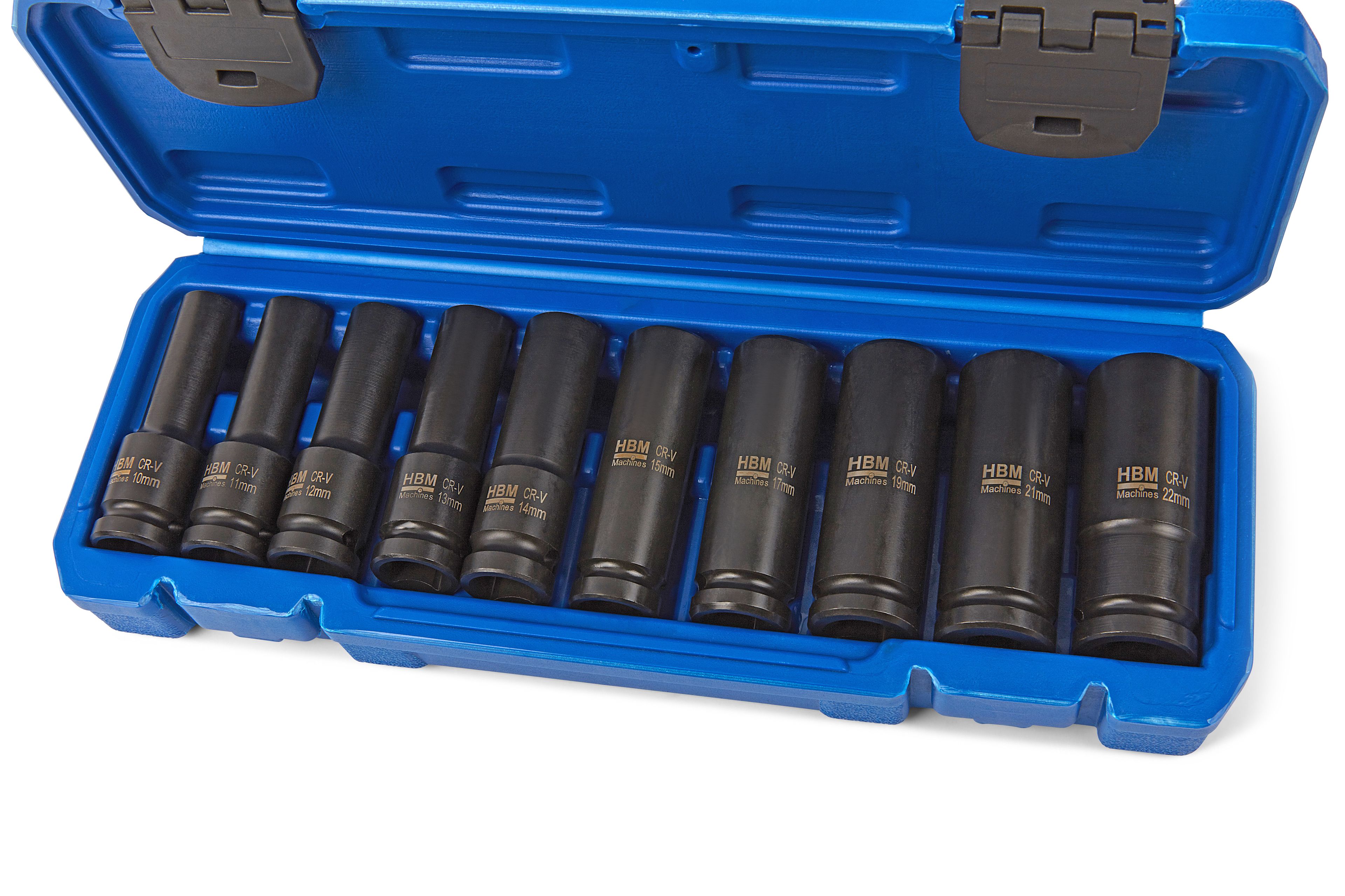 HBM Jeu de 10 douilles métriques hexagonales profondes 1/2 inch Image 2