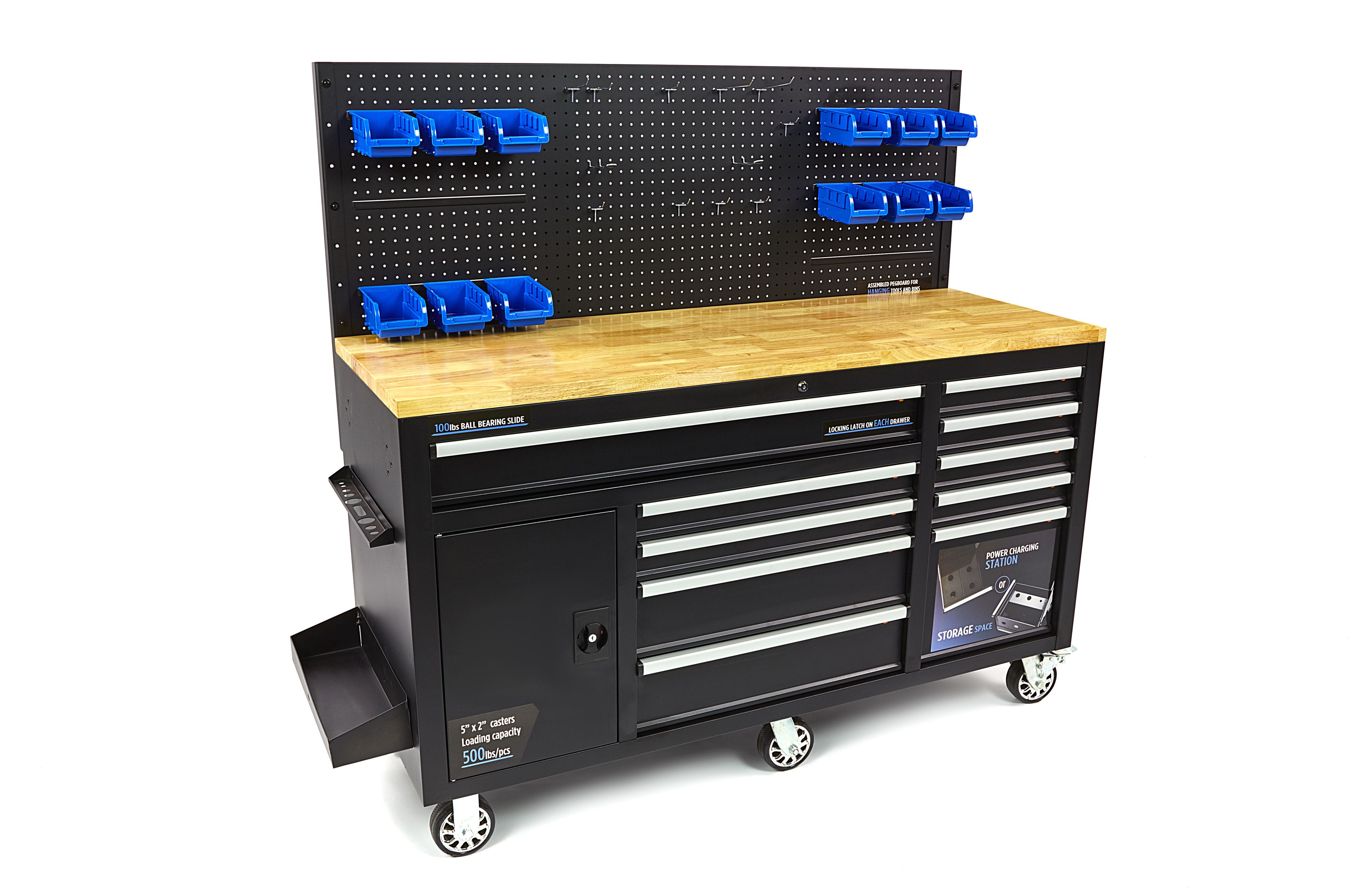 HBM werkbank 158 cm met 10 laden, deur en achterwand, zwart Image 5