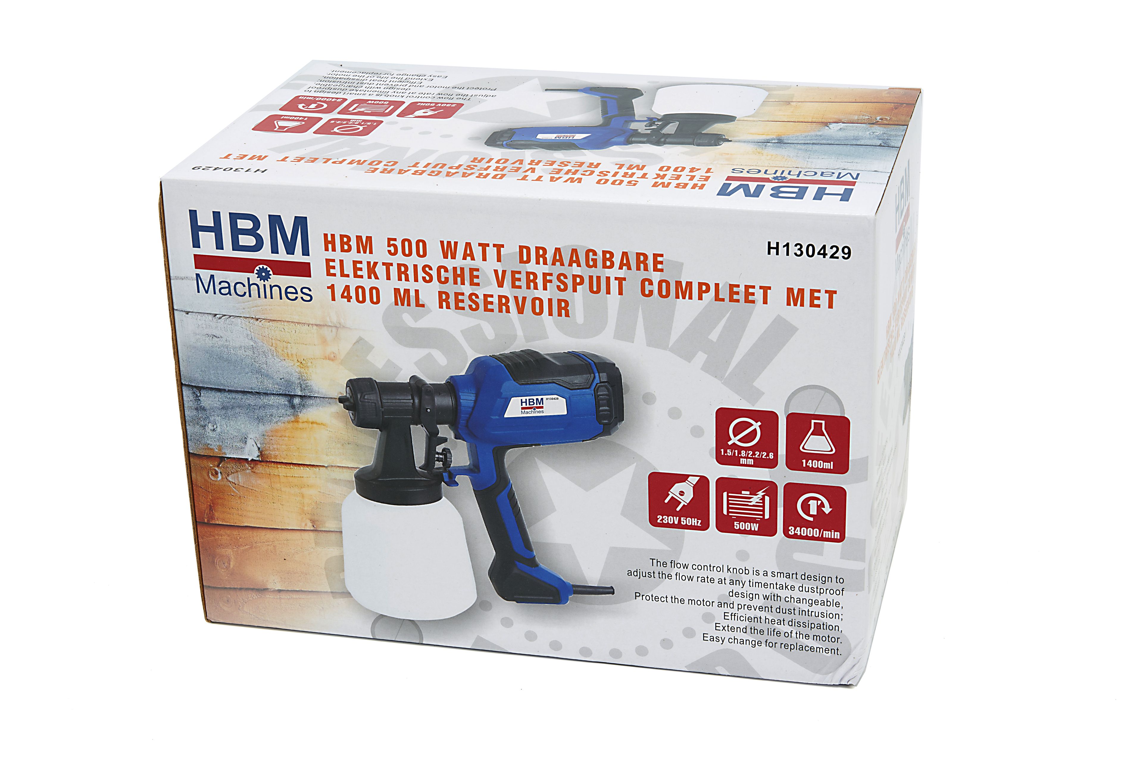 HBM 500 Watt Draagbare Elektrische Verfspuit Compleet Met 1400 ml Reservoir Image 8