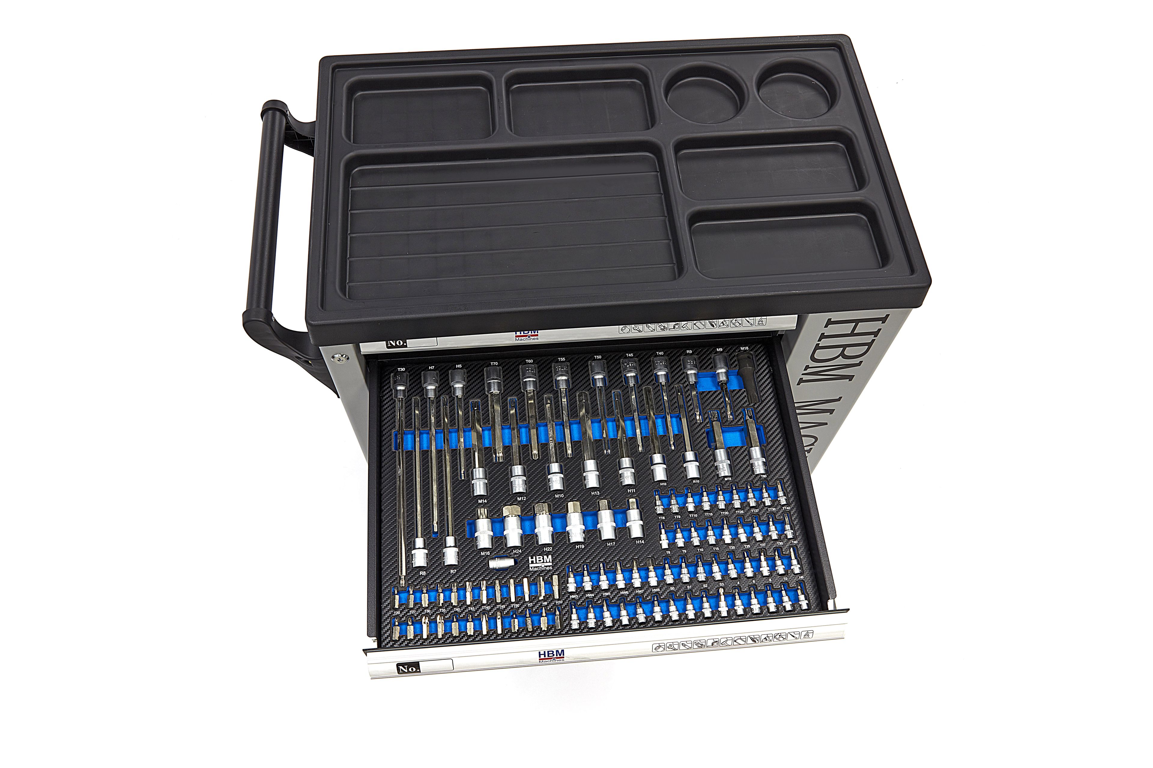 HBM gevulde gereedschapswagen 245-delig inch-maten, zwart Image 13