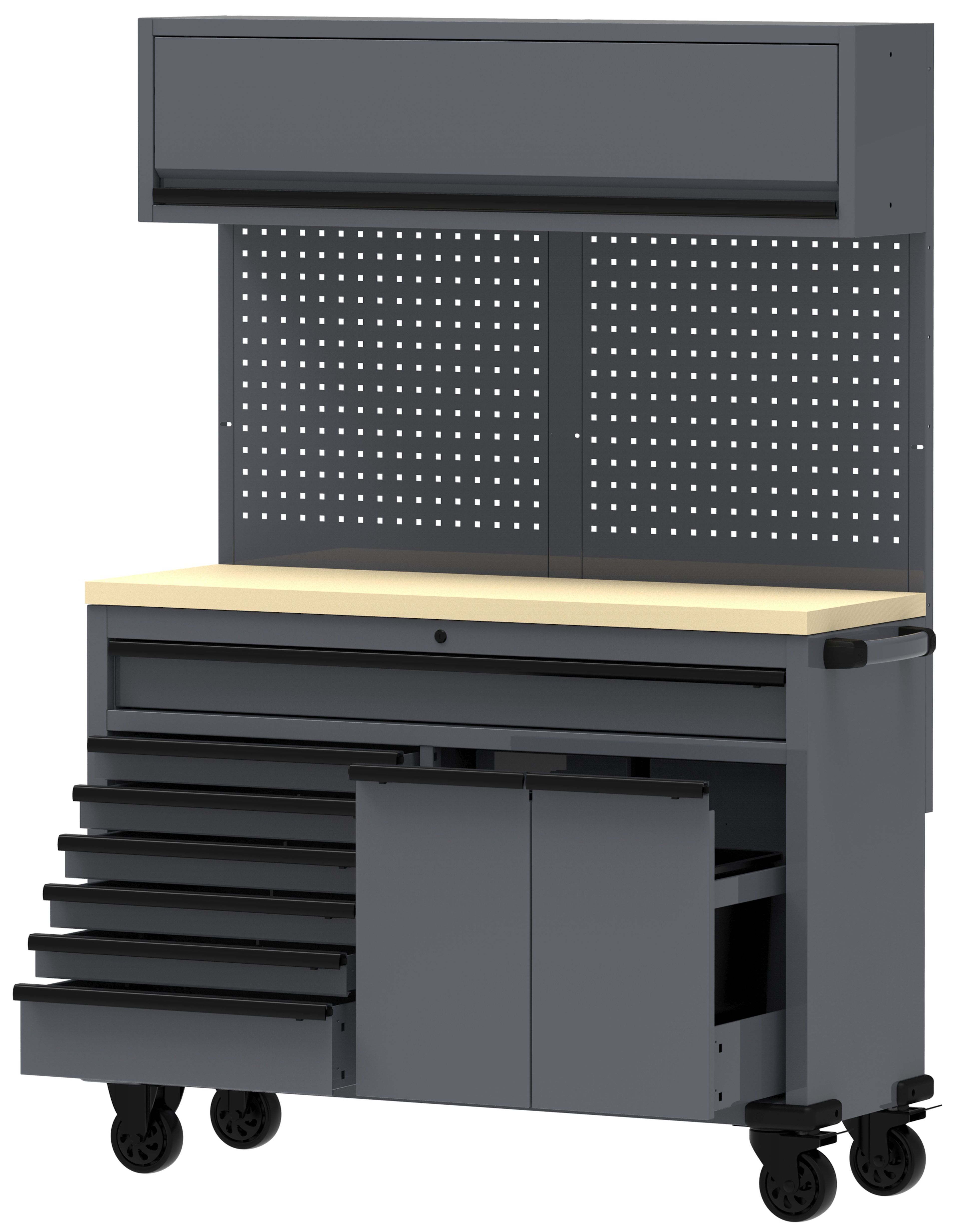 HBM verrijdbare werkbank 136 cm met 7 laden en bovenkast, grijs Image 3