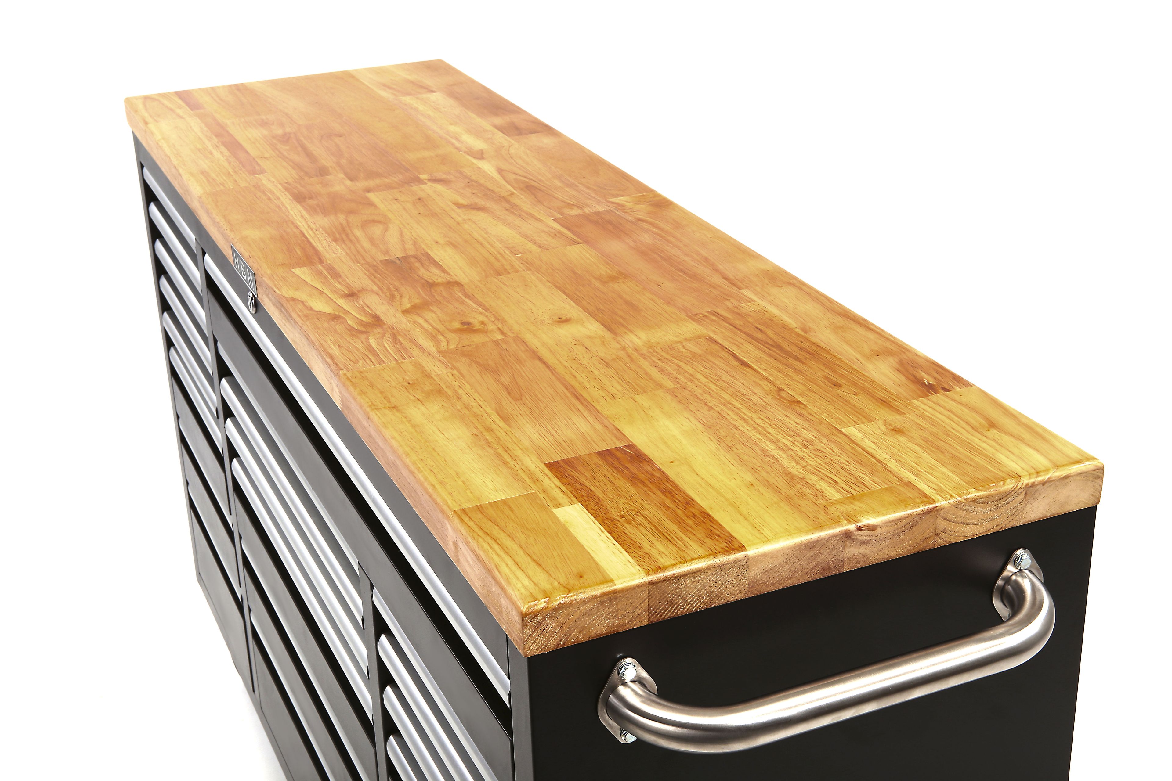 HBM mobiler Werkzeugwagen mit Holzarbeitsplatte, 146 cm, schwarz Image 5