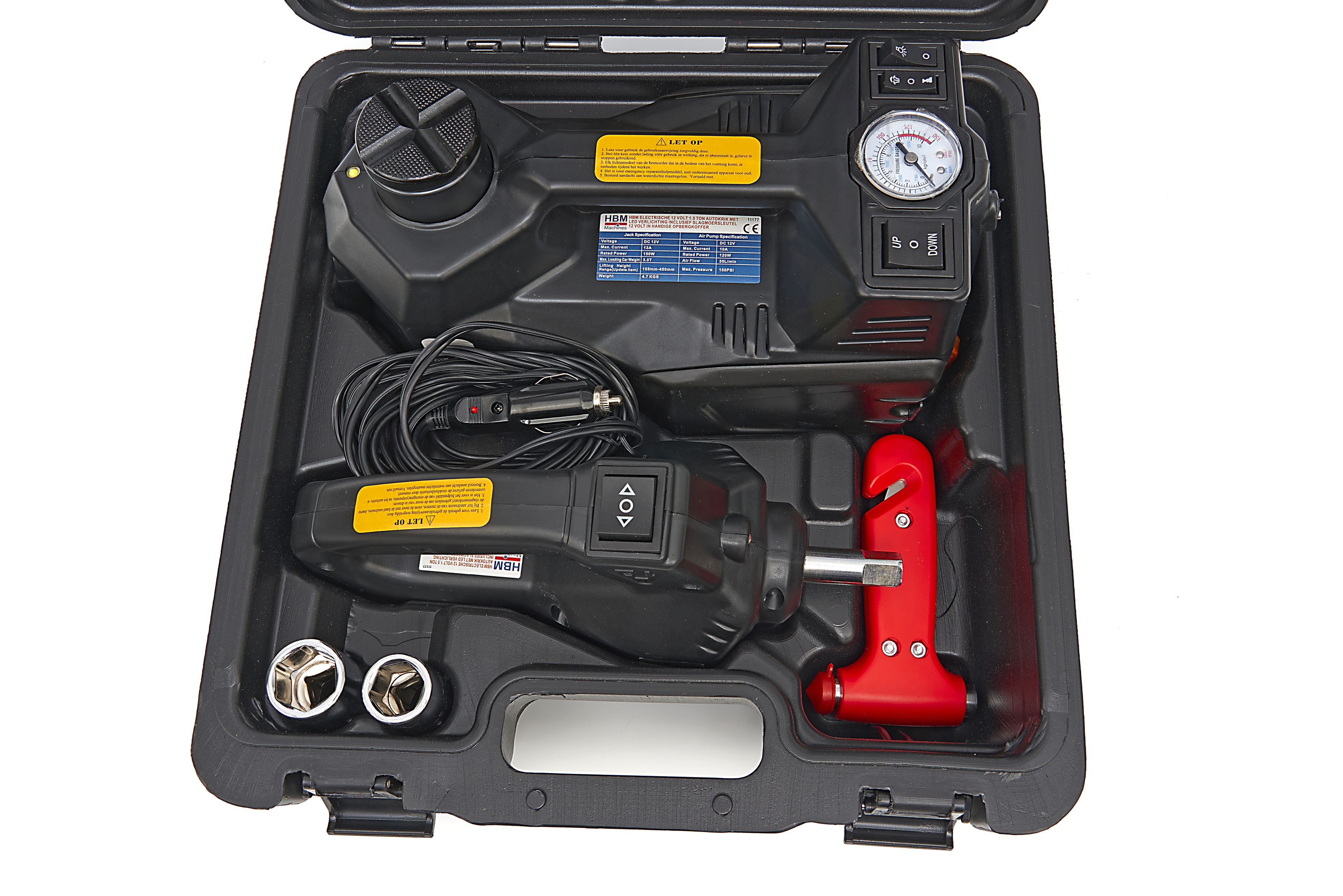 HBM Electric 12 Volt 1,5 Ton Car Jack With LED Lights Including Impact Wrench 12 Volt in Handbag Image 22