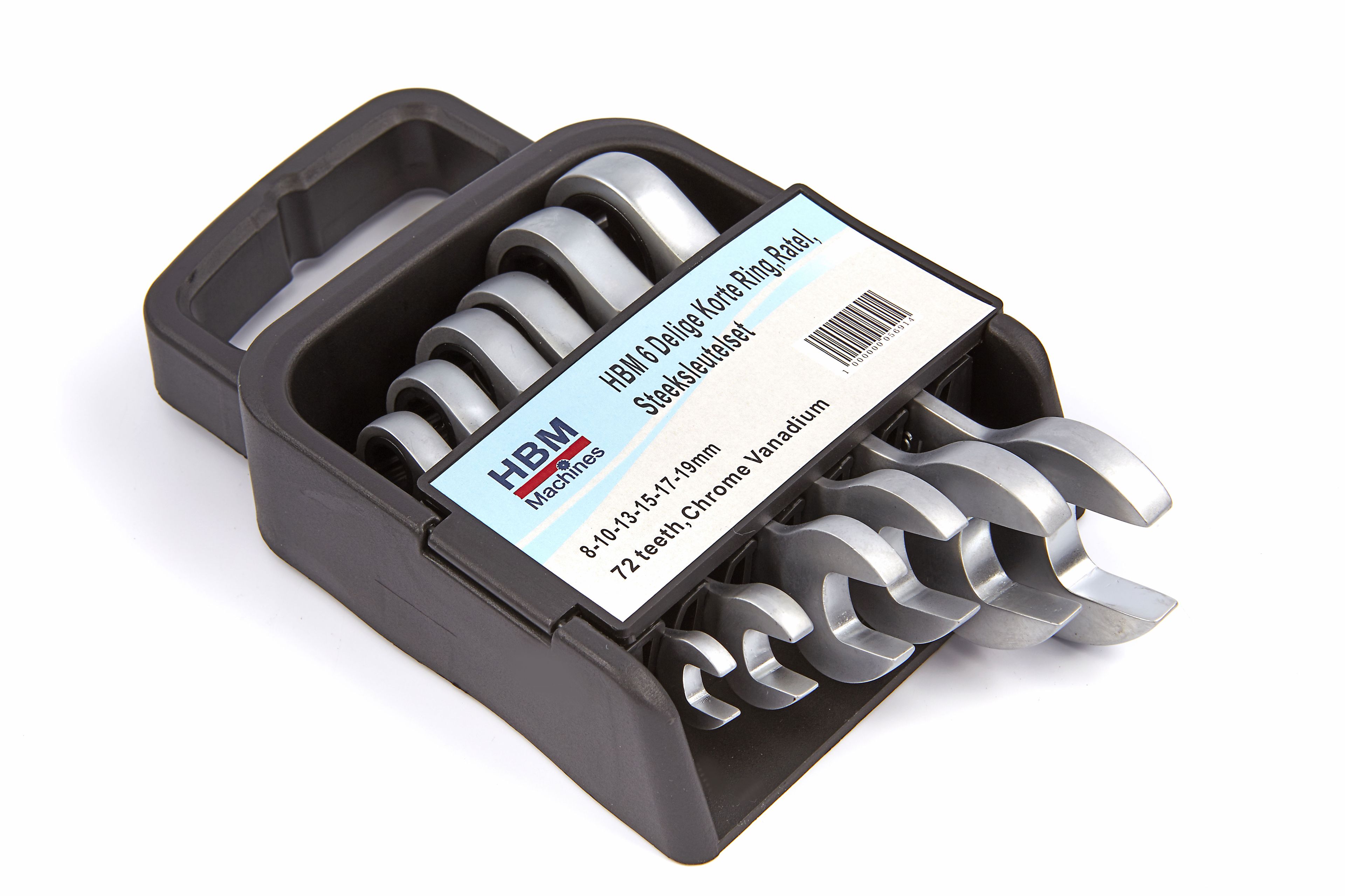 Set di 6 chiavi a rullino corte, cricchetto, chiavi a bussola HBM