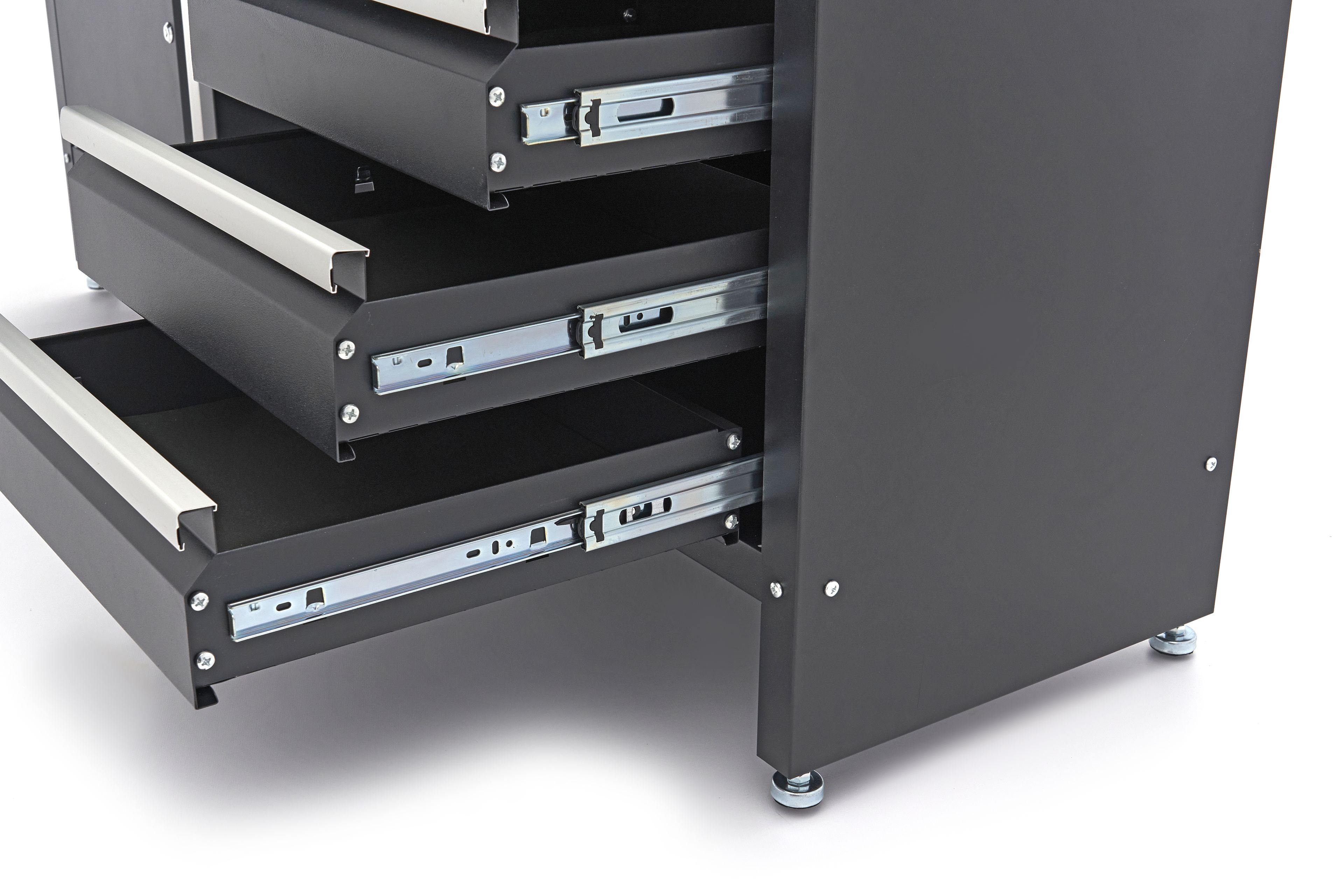 HBM banco da lavoro 171 cm con 6 cassetti e anta, piano di lavoro in legno massello, nero Image 8