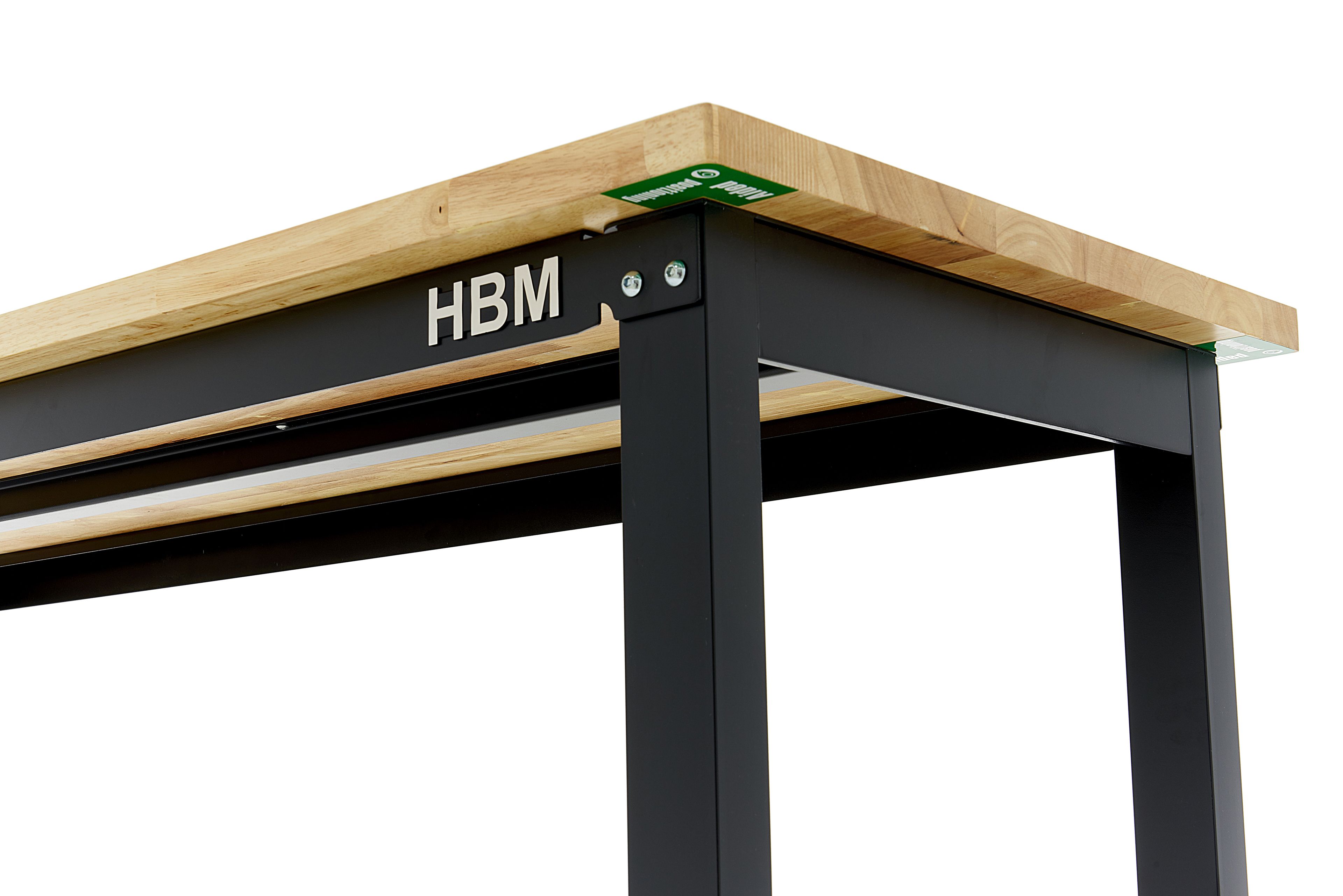 HBM werkbank 182 cm in hoogte verstelbaar, massief houten werkblad, zwart Image 5